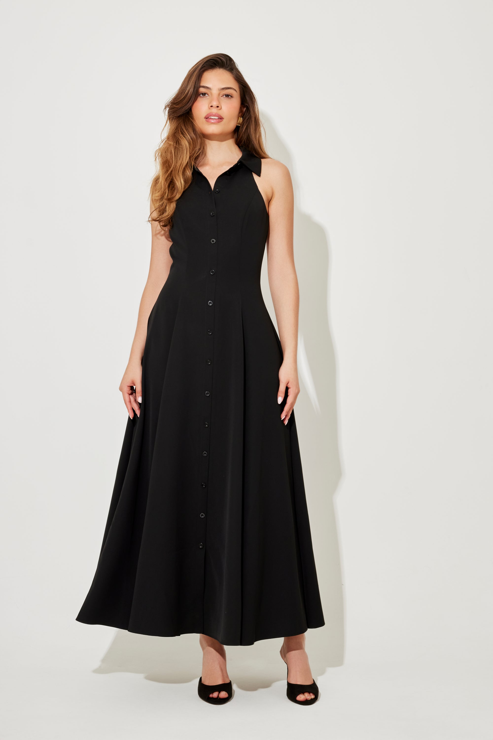 The Ultimate Muse Flowy Collar Maxi Dress | Black