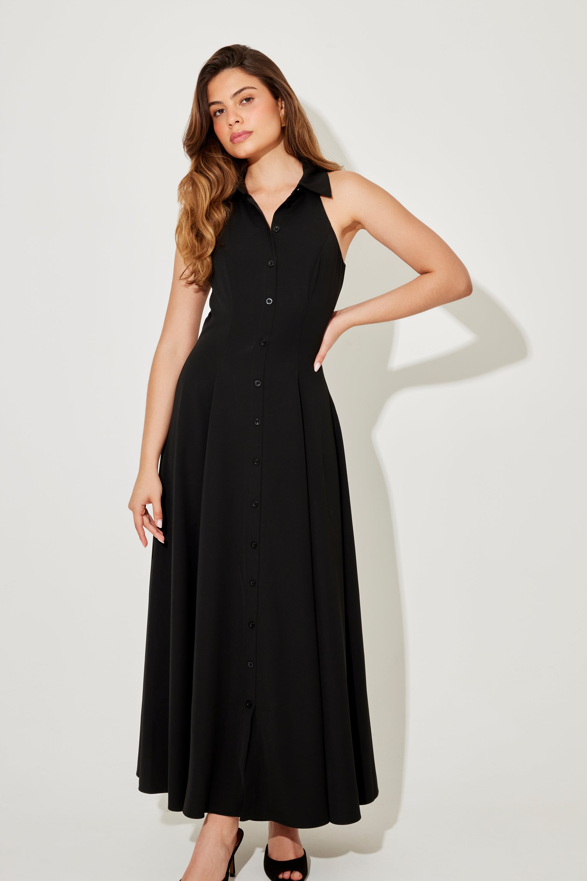 The Ultimate Muse Flowy Collar Maxi Dress | Black
