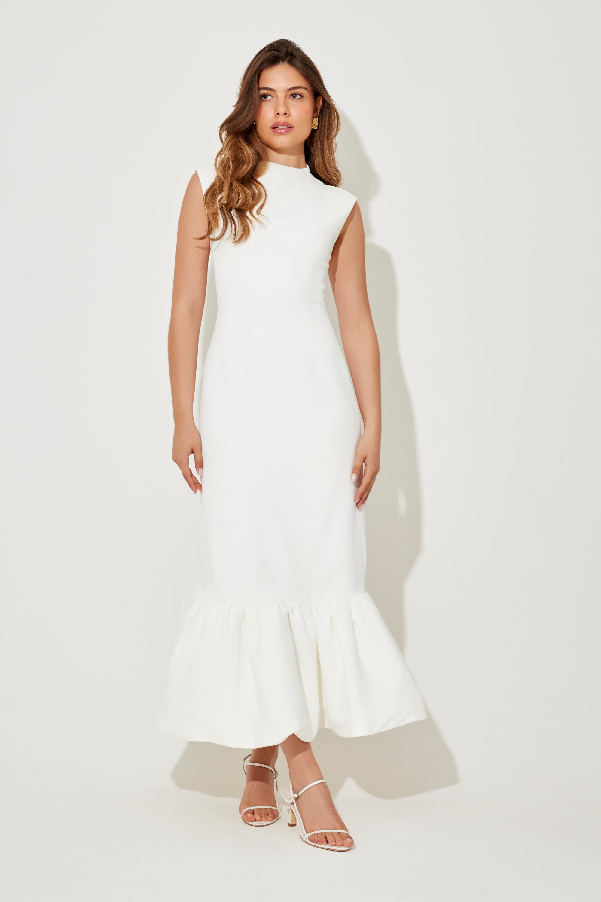 The Ultimate Muse Sleeveless Peplum Hem Midi Dress | White