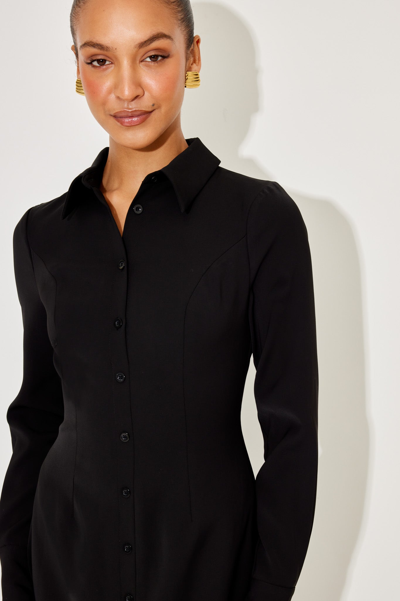The Ultimate Muse Long Sleeve Collar Maxi Dress | Black