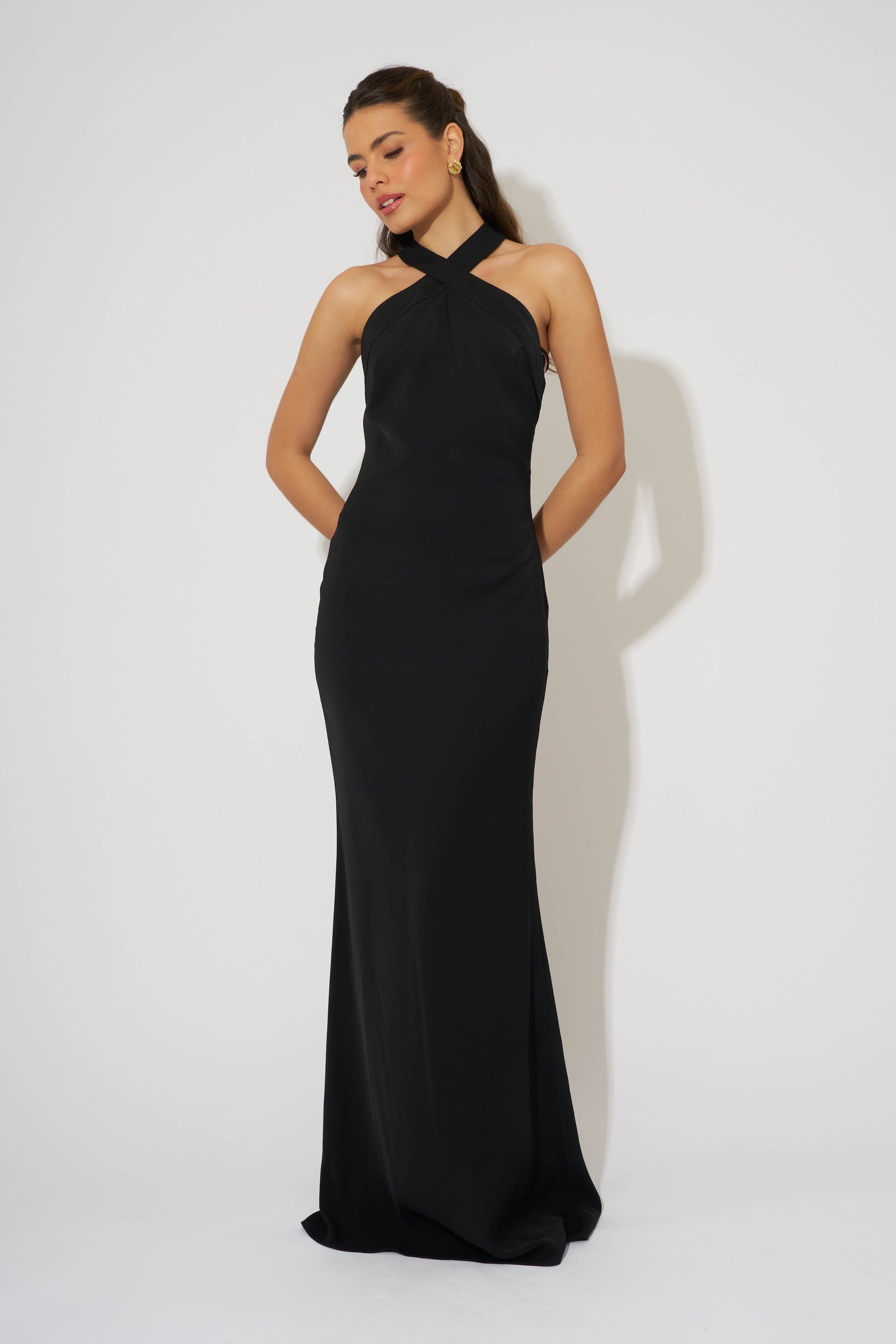 cross over halter neck maxi dress Alvara Crossover Halterneck Maxi Dress Pink