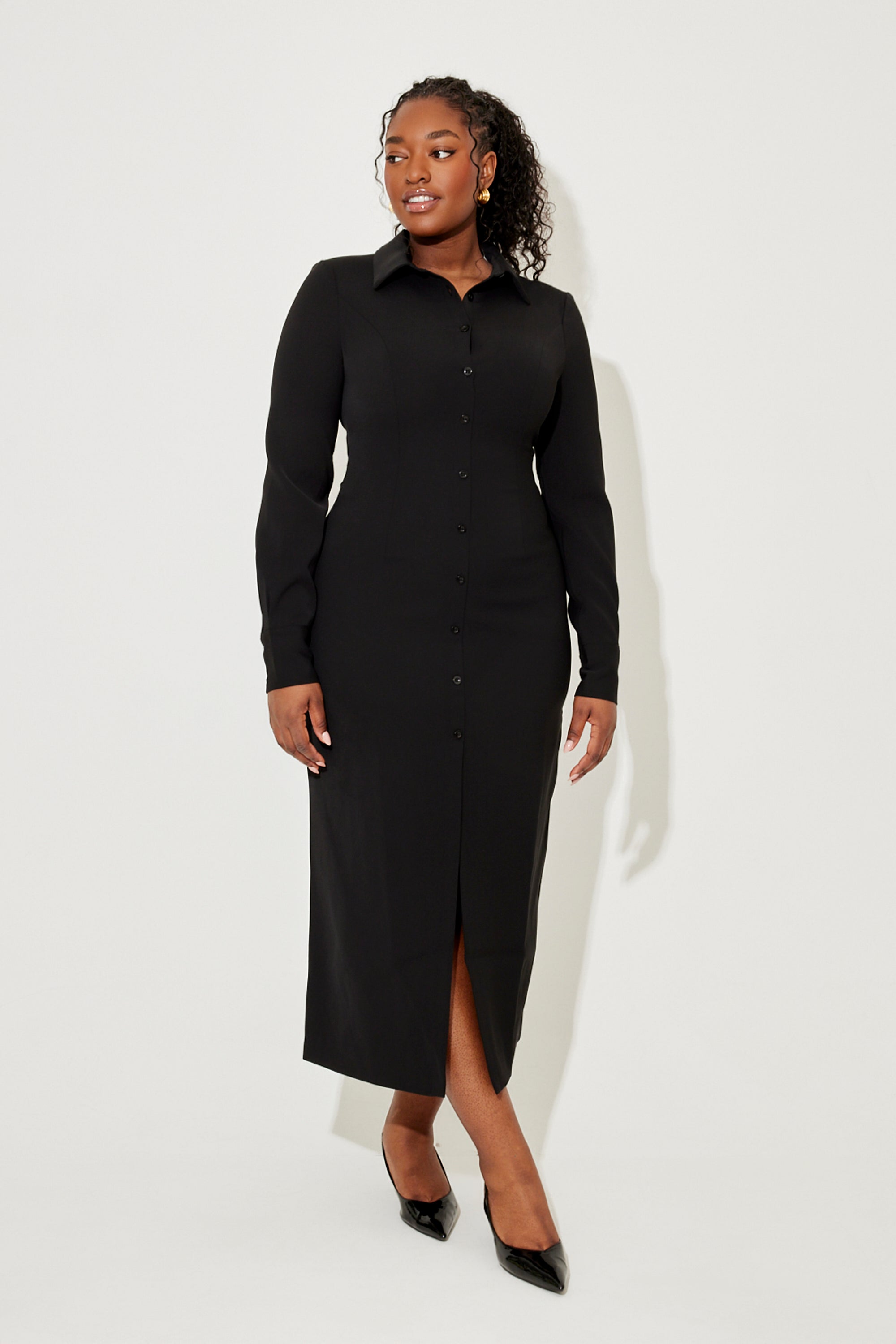The Ultimate Muse Long Sleeve Collar Maxi Dress | Black
