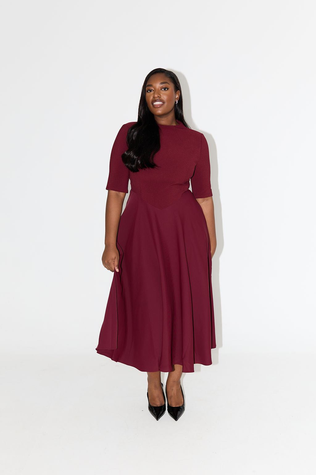 The Ultimate Muse Half Length Sleeve Midi Dress | Bordeaux