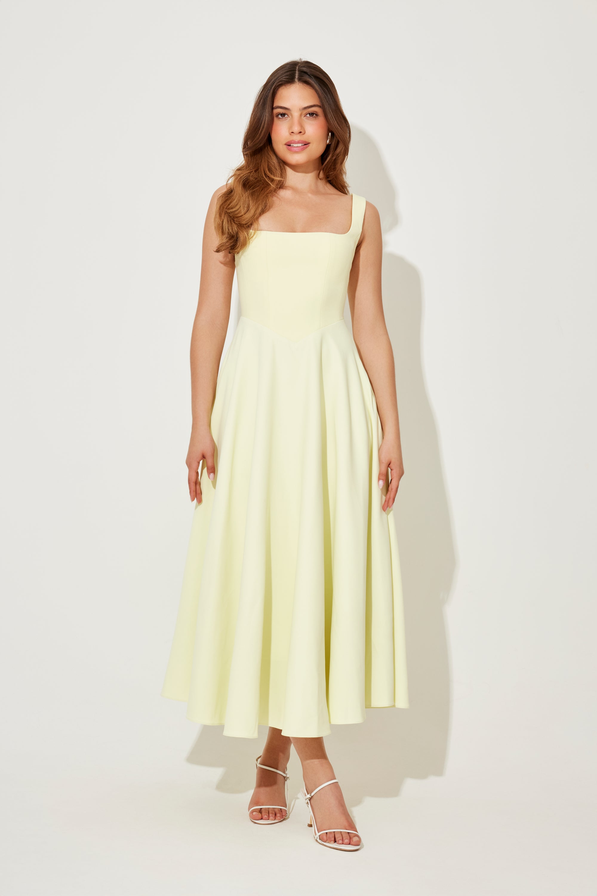 The Ultimate Muse High Waist Square Neck Midi Dress | Lime Cream