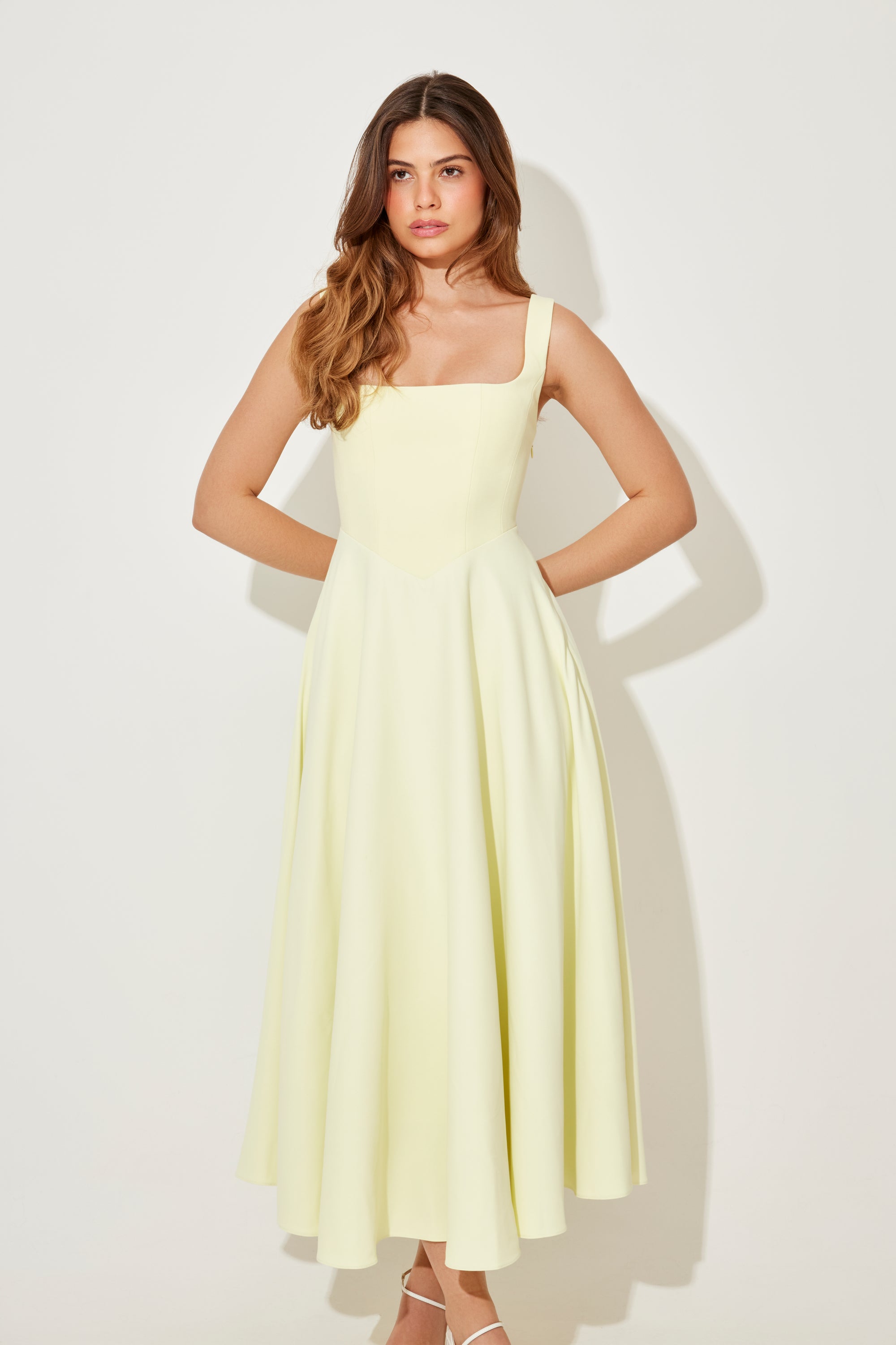 The Ultimate Muse High Waist Square Neck Midi Dress | Lime Cream