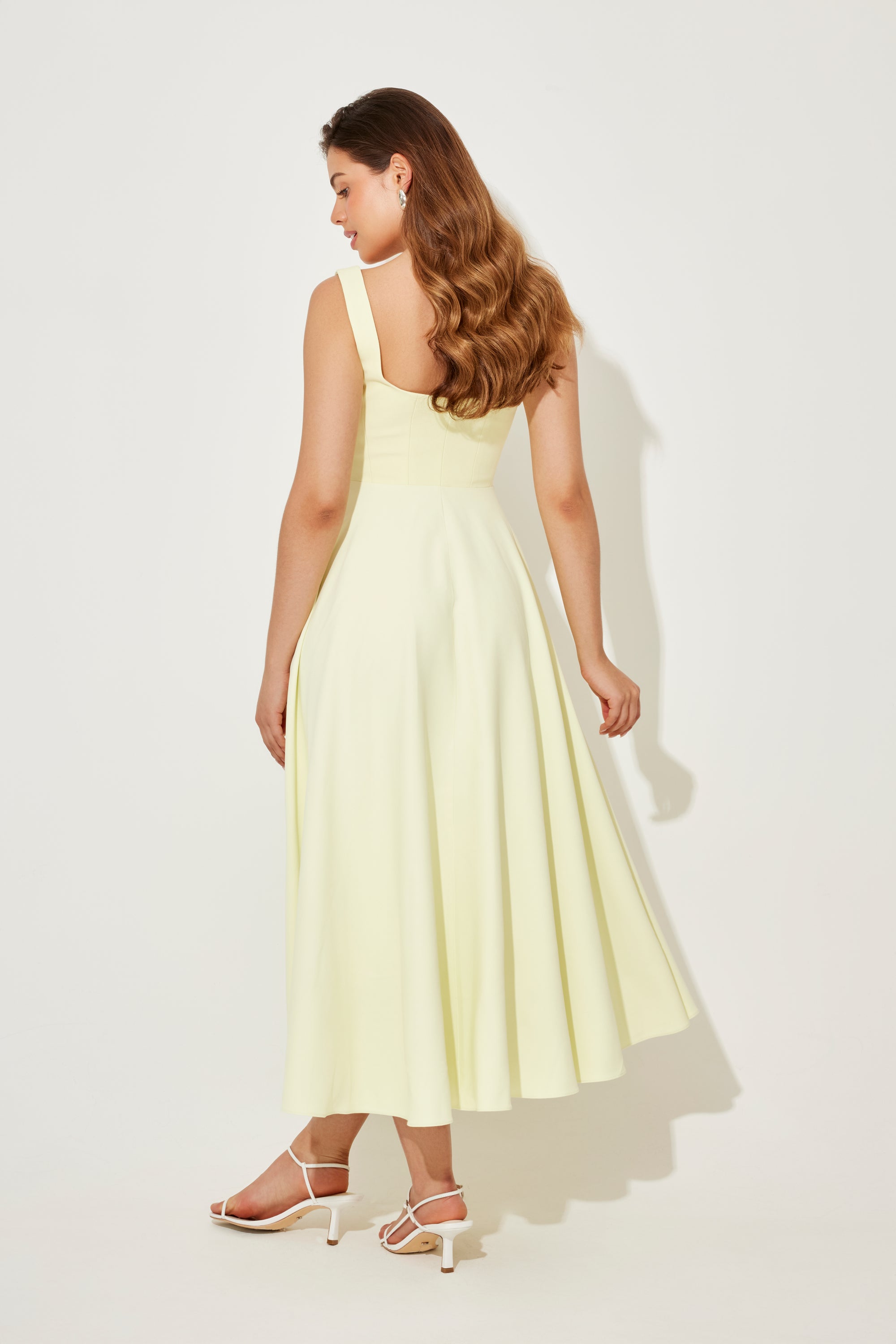 The Ultimate Muse High Waist Square Neck Midi Dress | Lime Cream