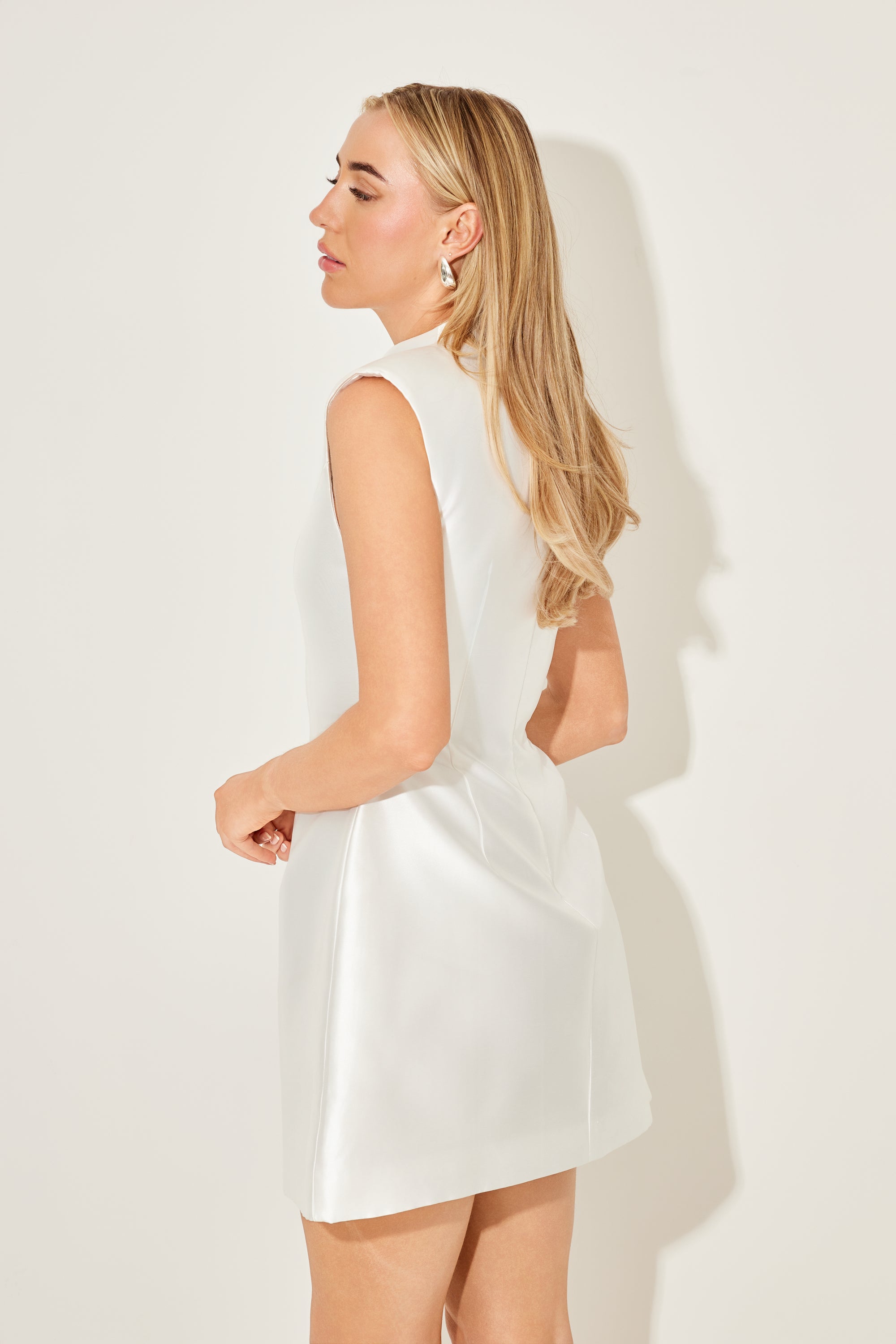 The Ultimate Muse Satin Button Mini Dress | White