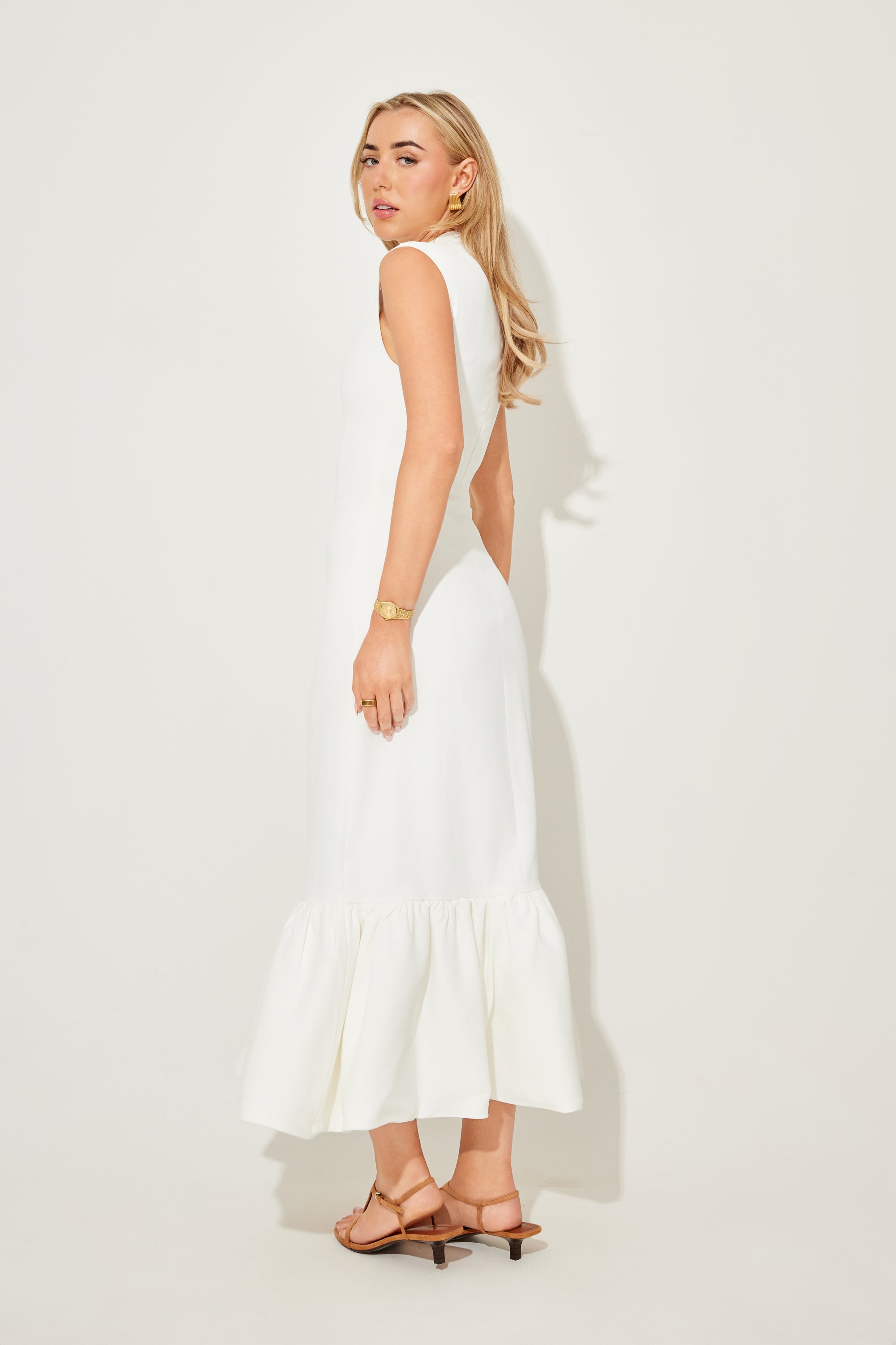 The Ultimate Muse Sleeveless Peplum Hem Midi Dress | White