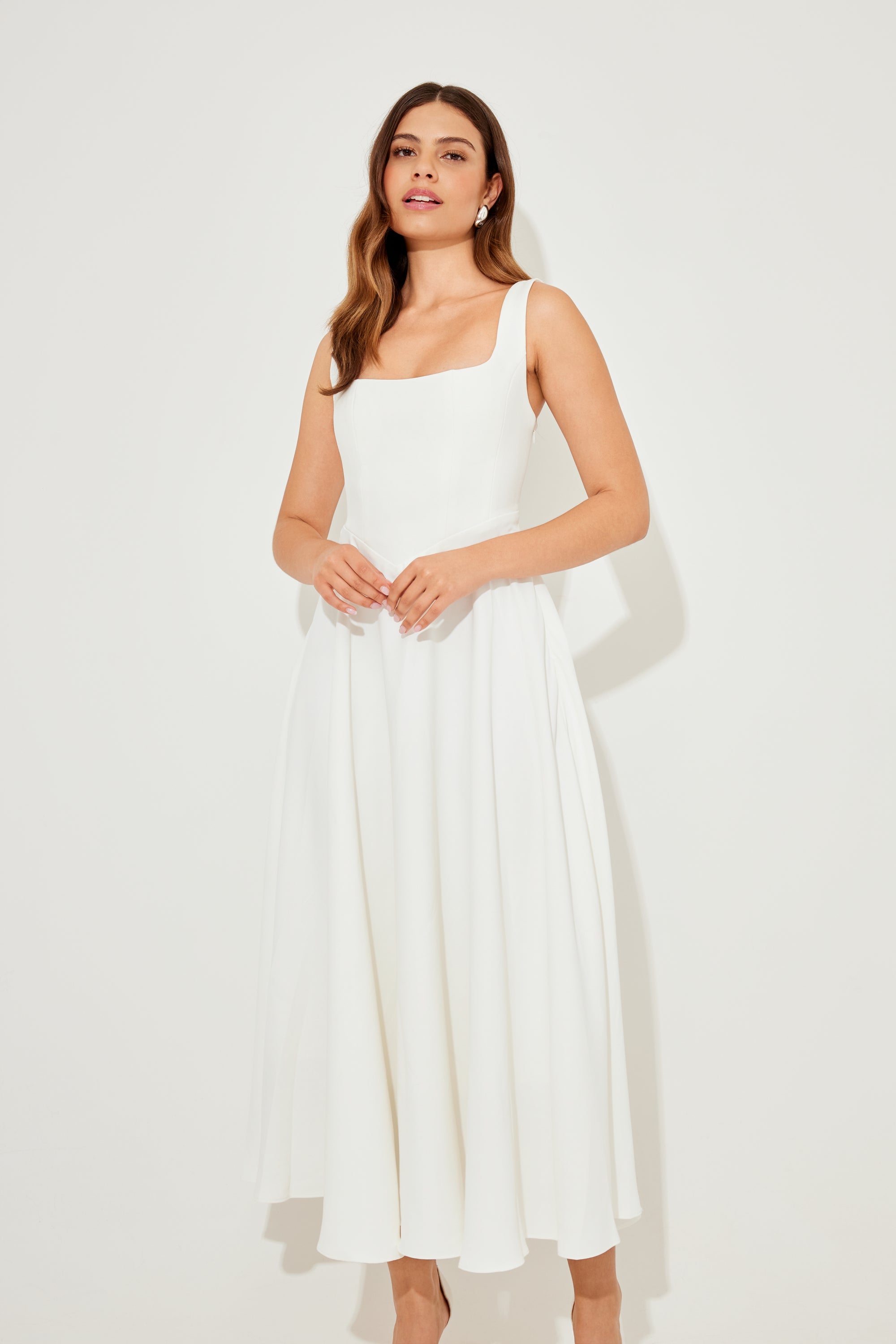 The Ultimate Muse High Waist Square Neck Midi Dress | White