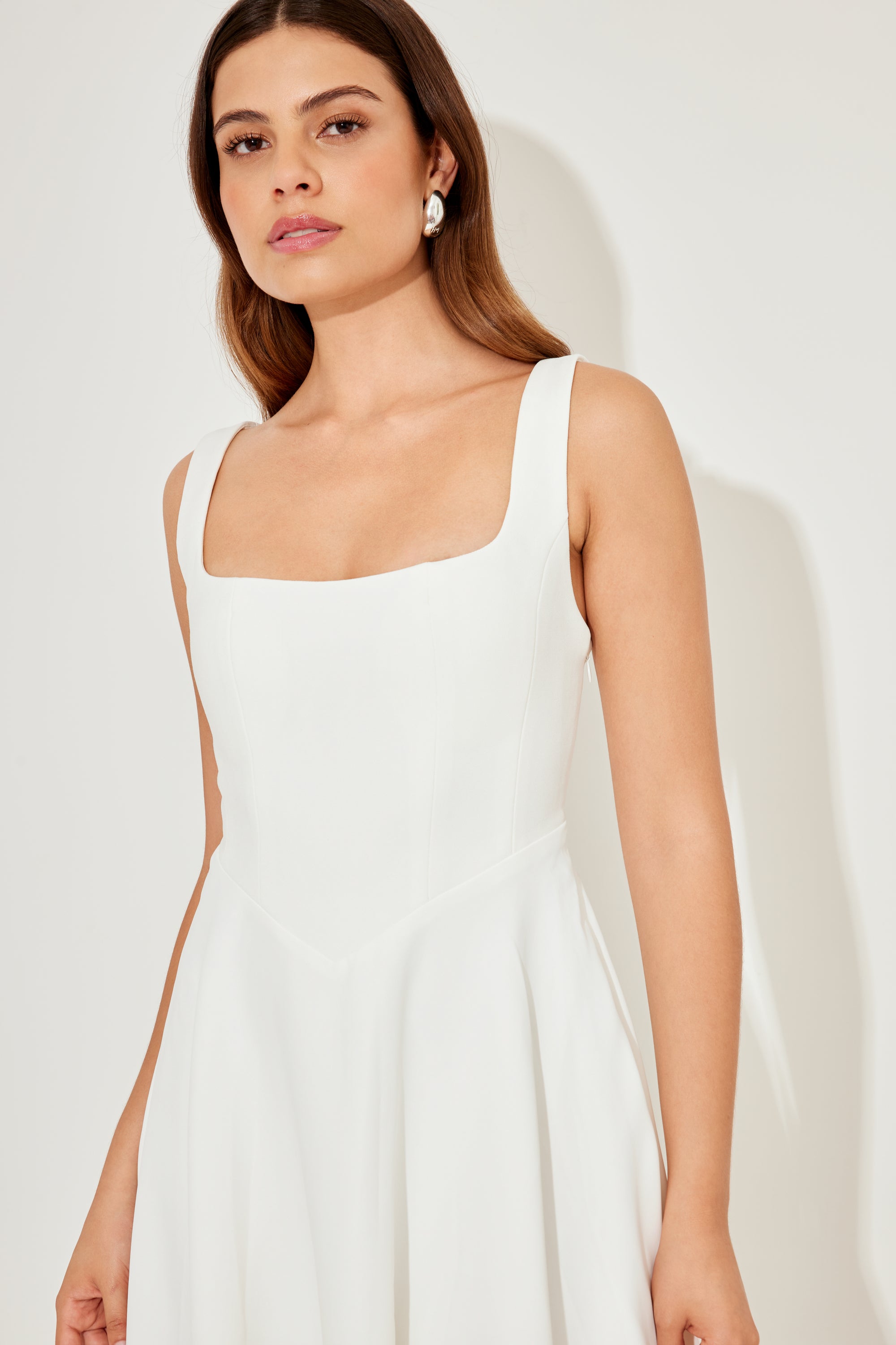 The Ultimate Muse High Waist Square Neck Midi Dress | White