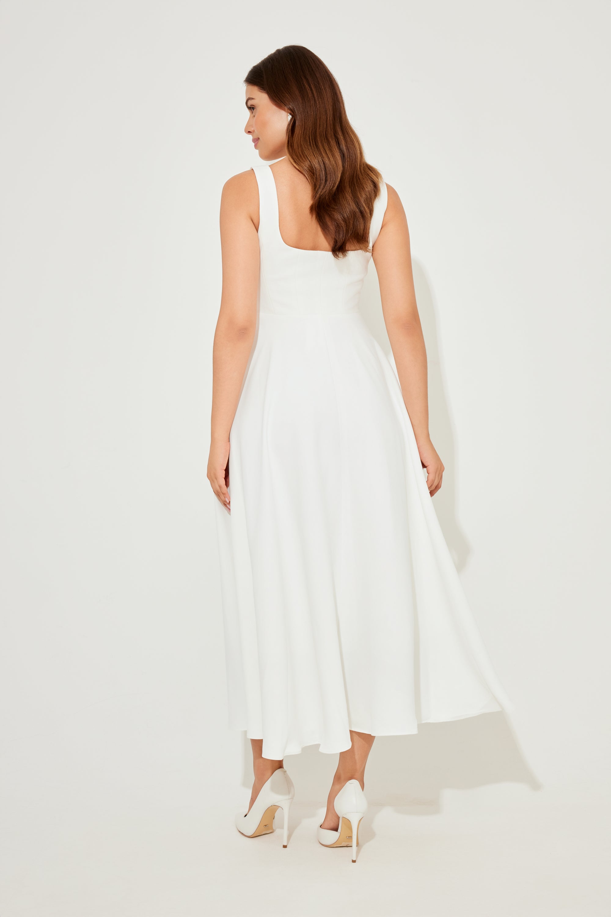 The Ultimate Muse High Waist Square Neck Midi Dress | White