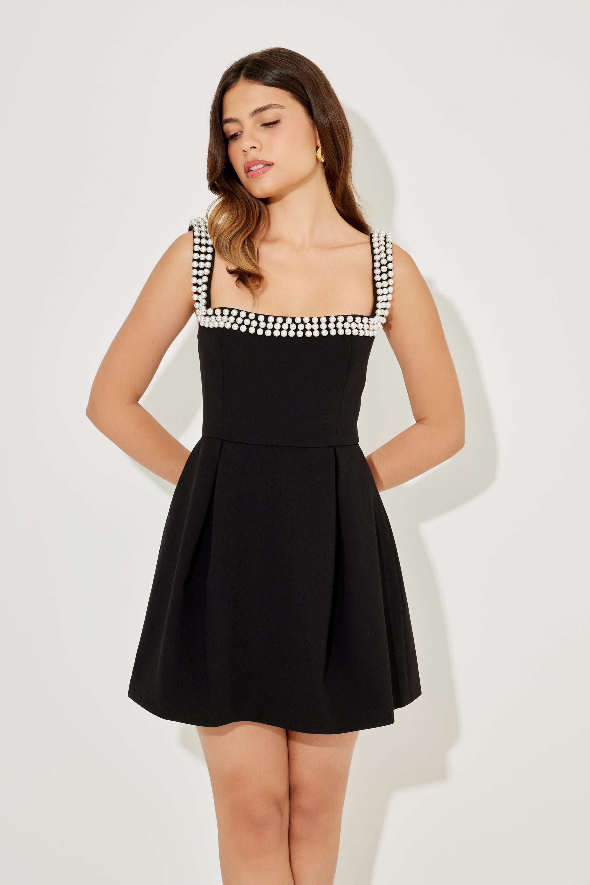 The Ultimate Muse Pearl Trim Mini Dress | Black