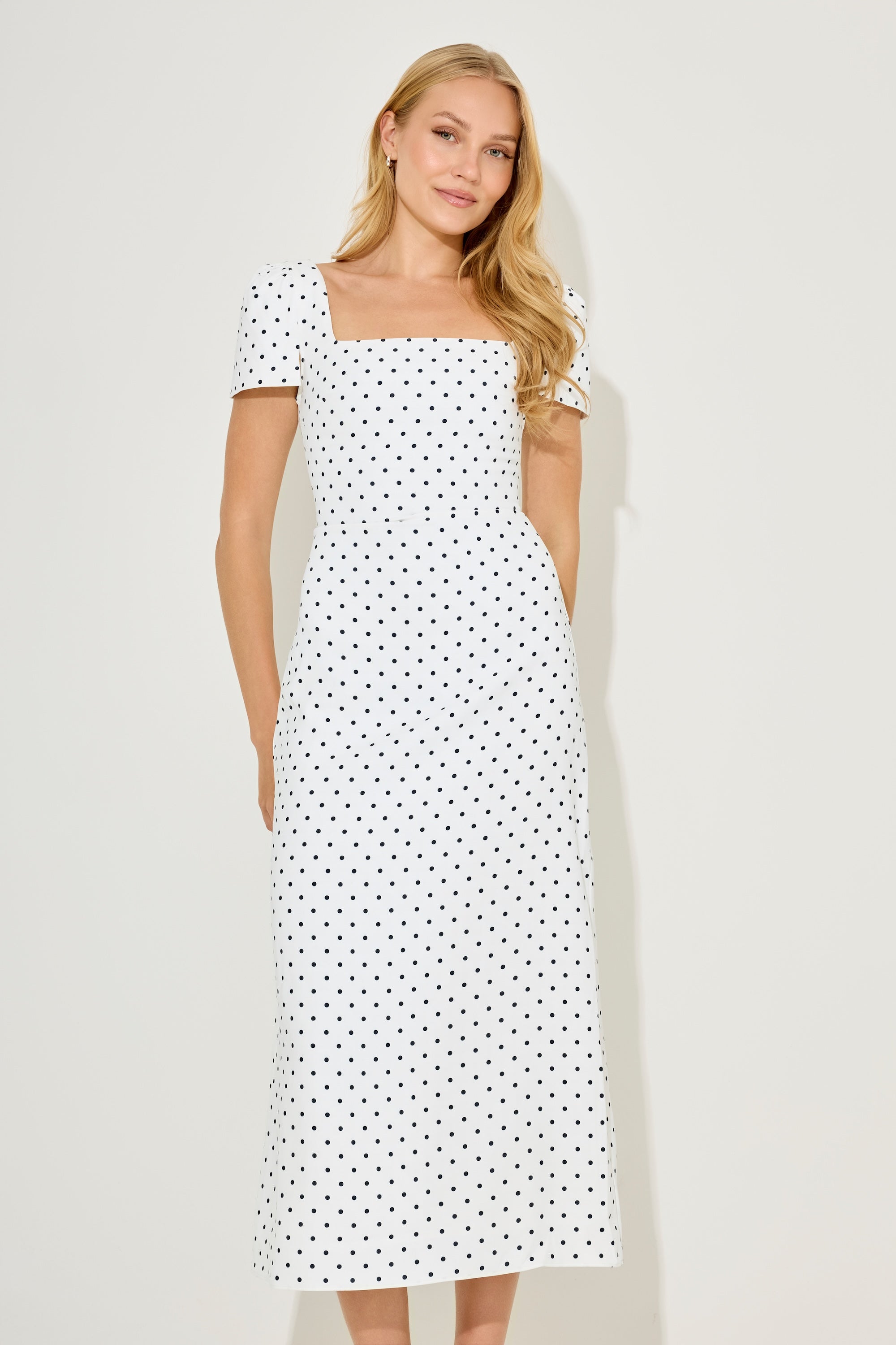 polka dot slip midi dress Square Neck Slip Midi Dress