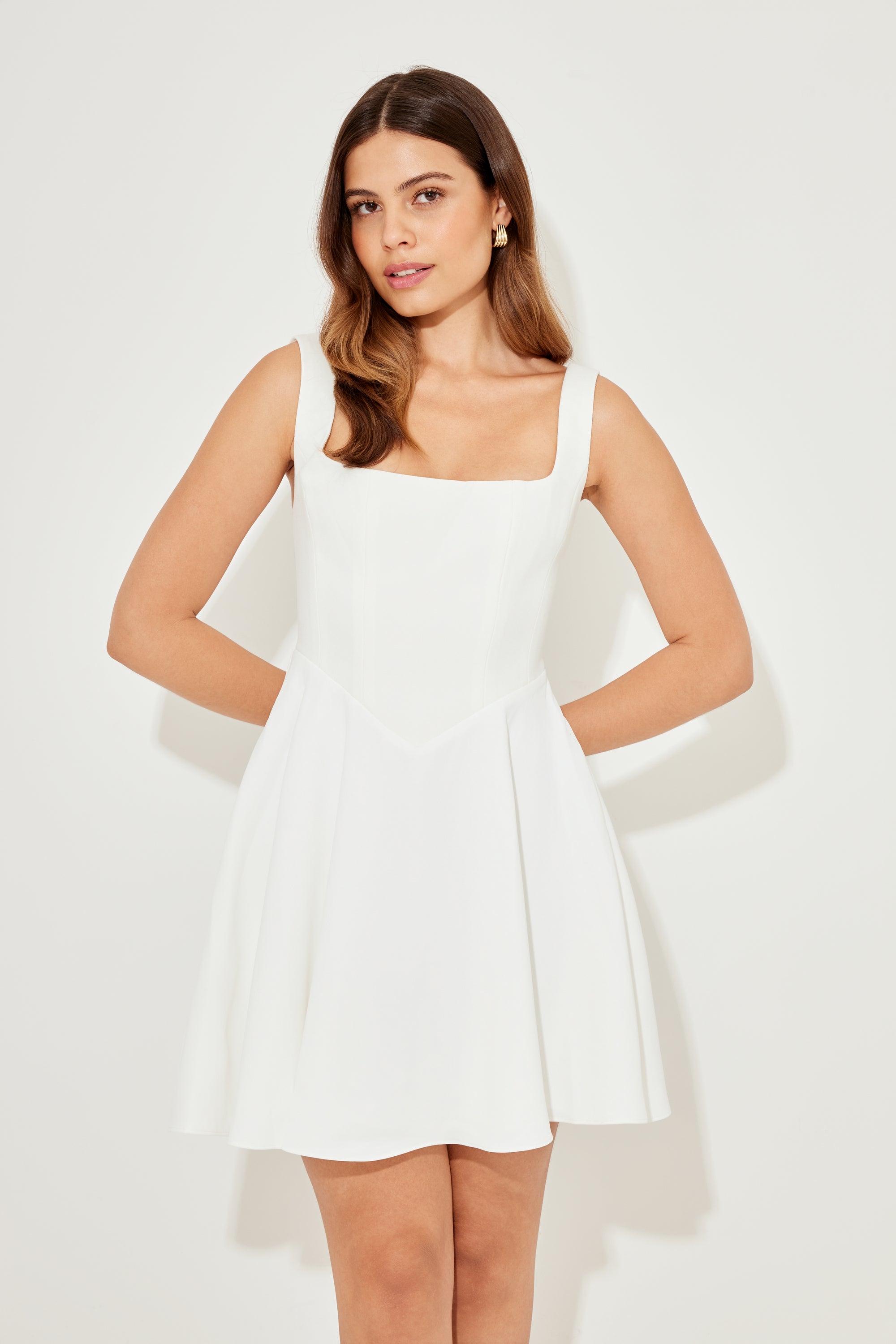 The Ultimate Muse High Waist Square Neck Mini Dress | White