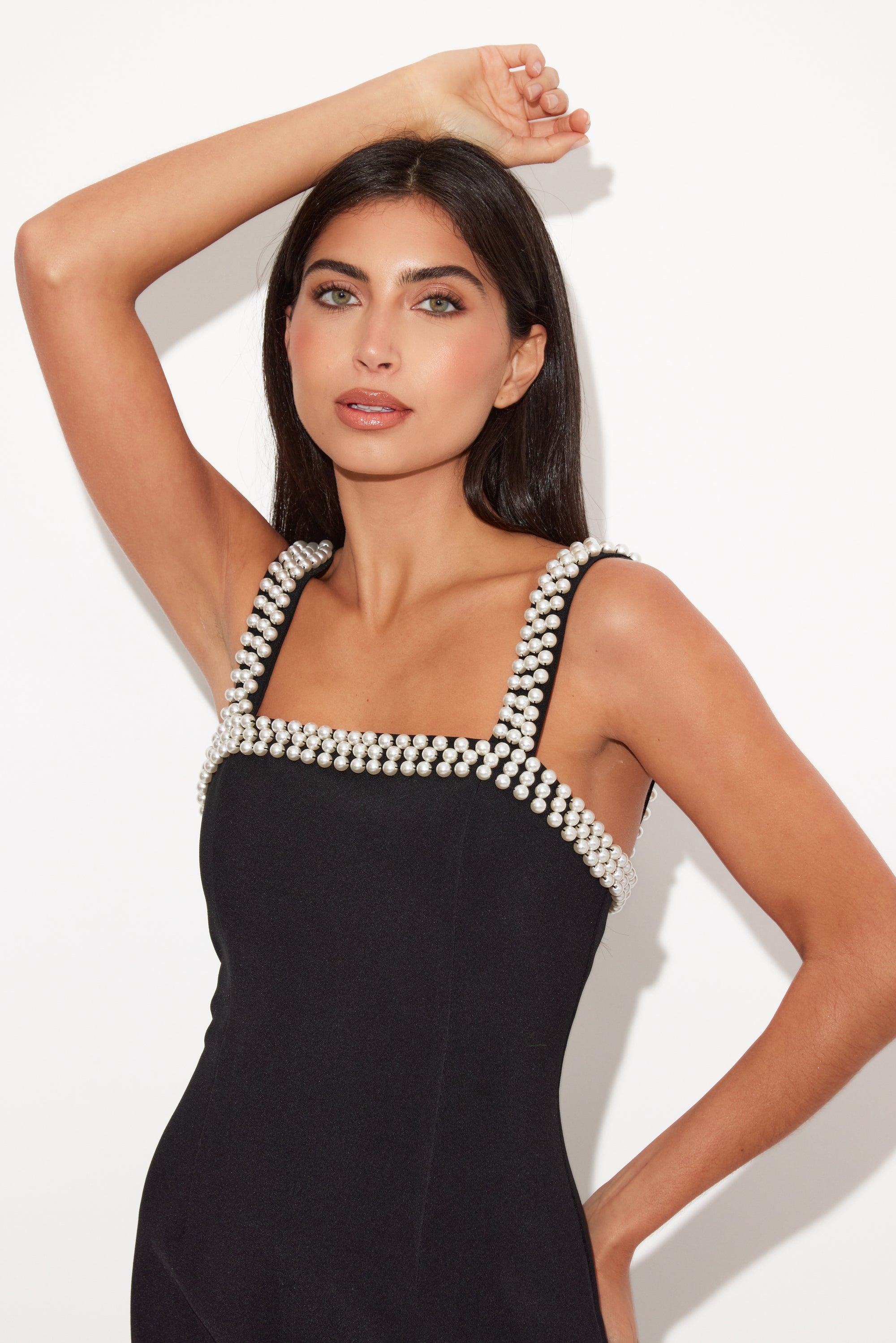 Pearl Trim Midi Dress