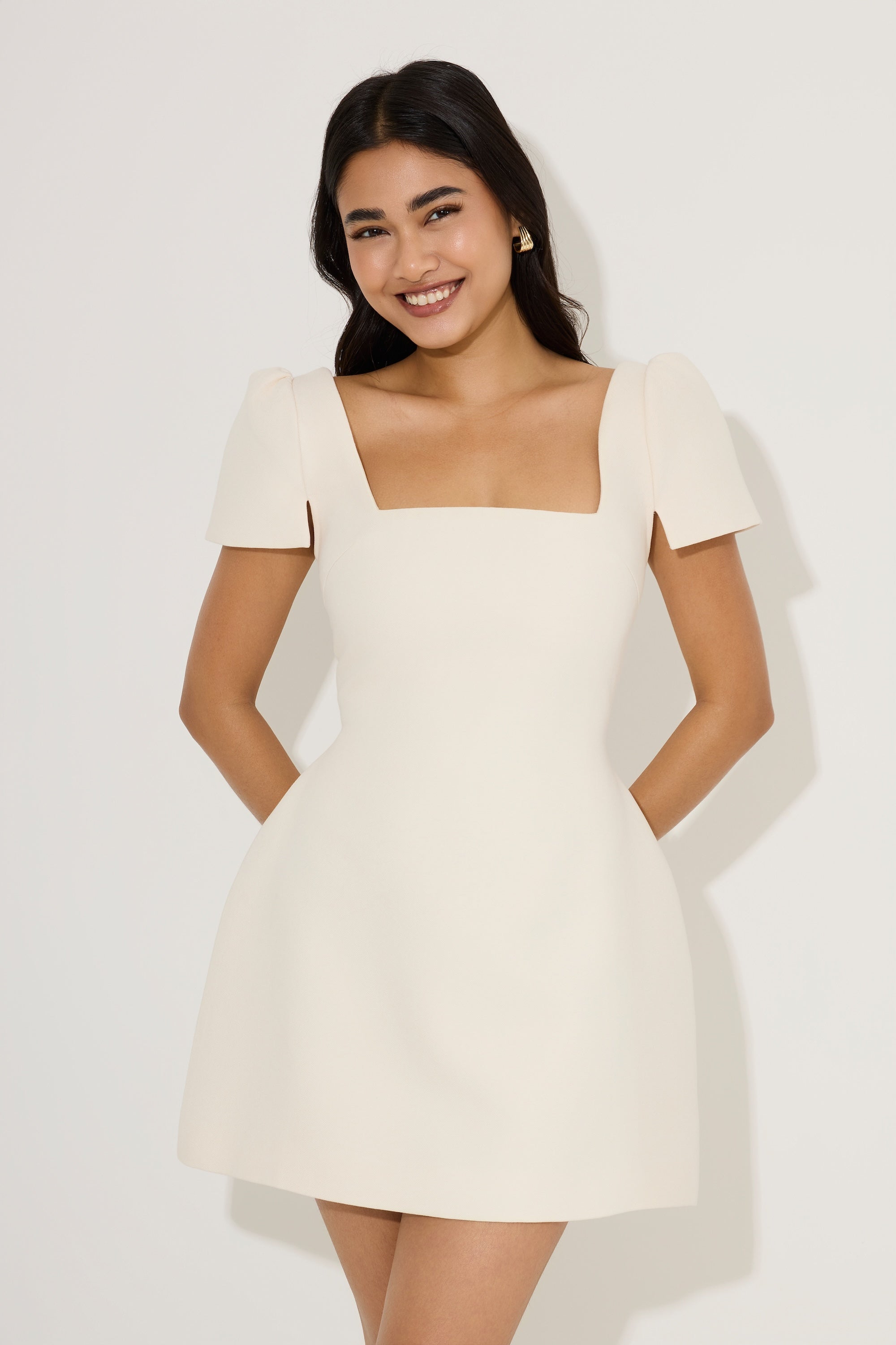 linen square neck dress Linen Mix Square Neck Mini Dress