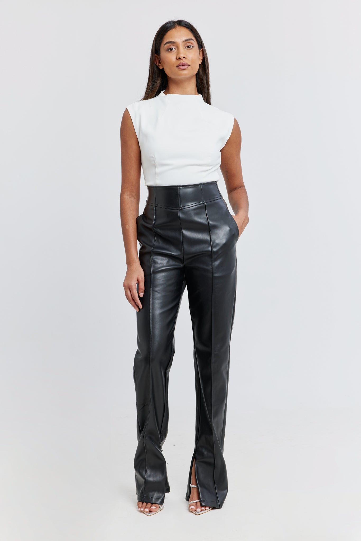 Ax Paris Black Real Leather Trousers AX Paris Faux Leather Wide