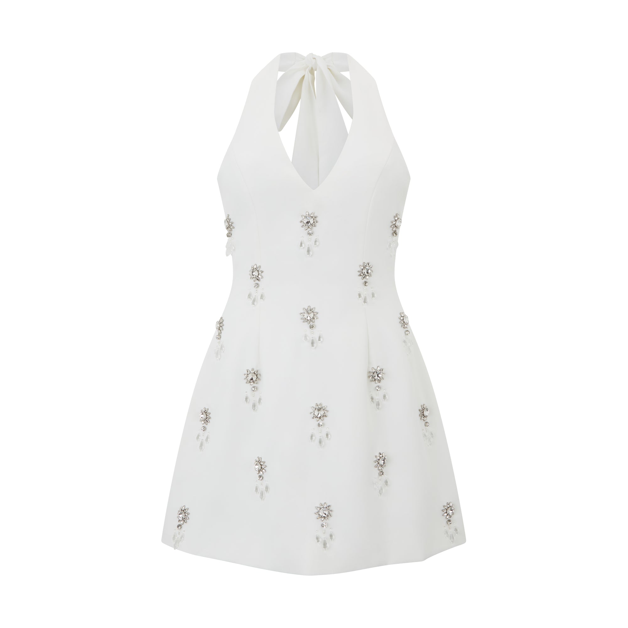 The Ultimate Muse V-Neck Crystal Mini Dress | White