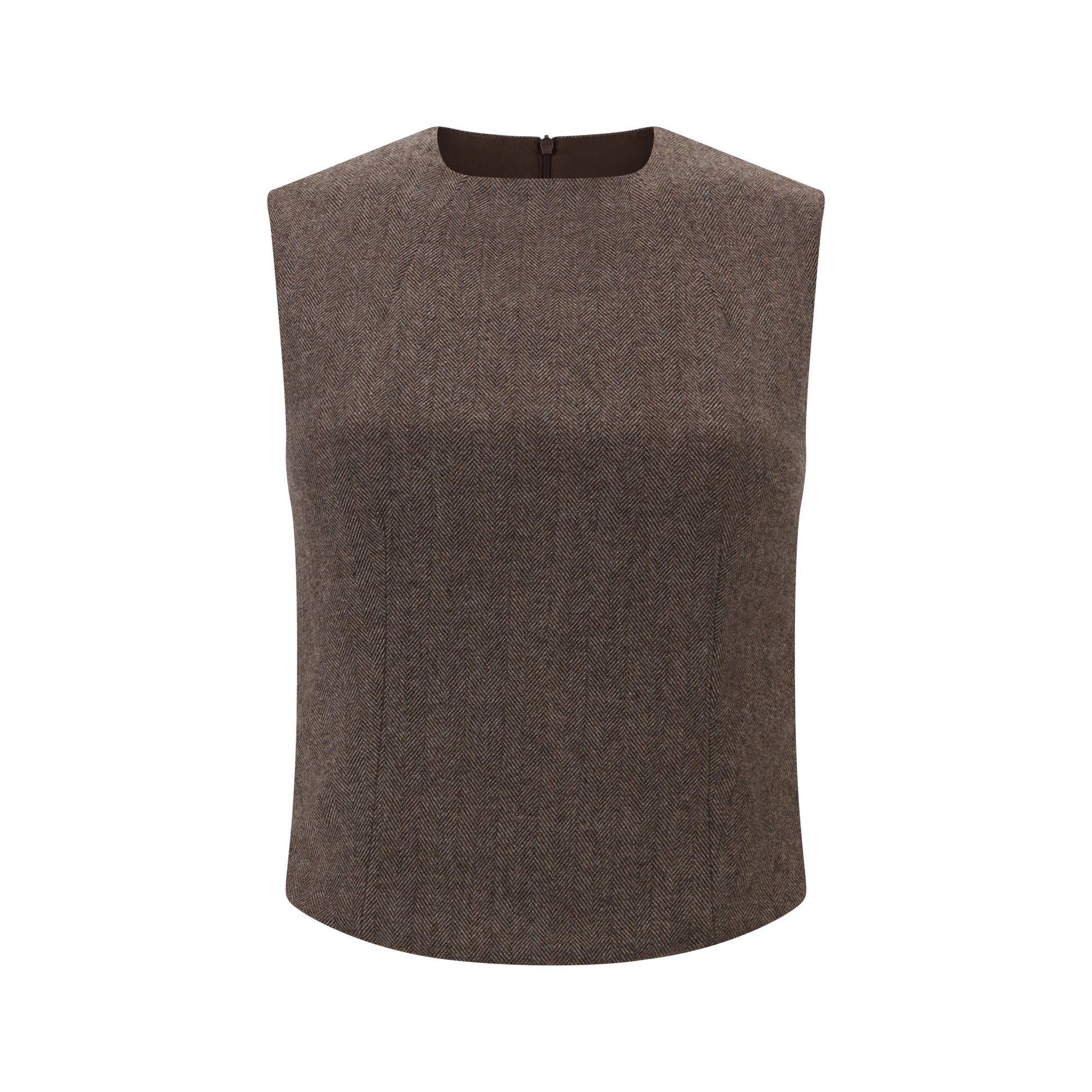 The Ultimate Muse Herringbone Sleeveless Top | Dark Brown