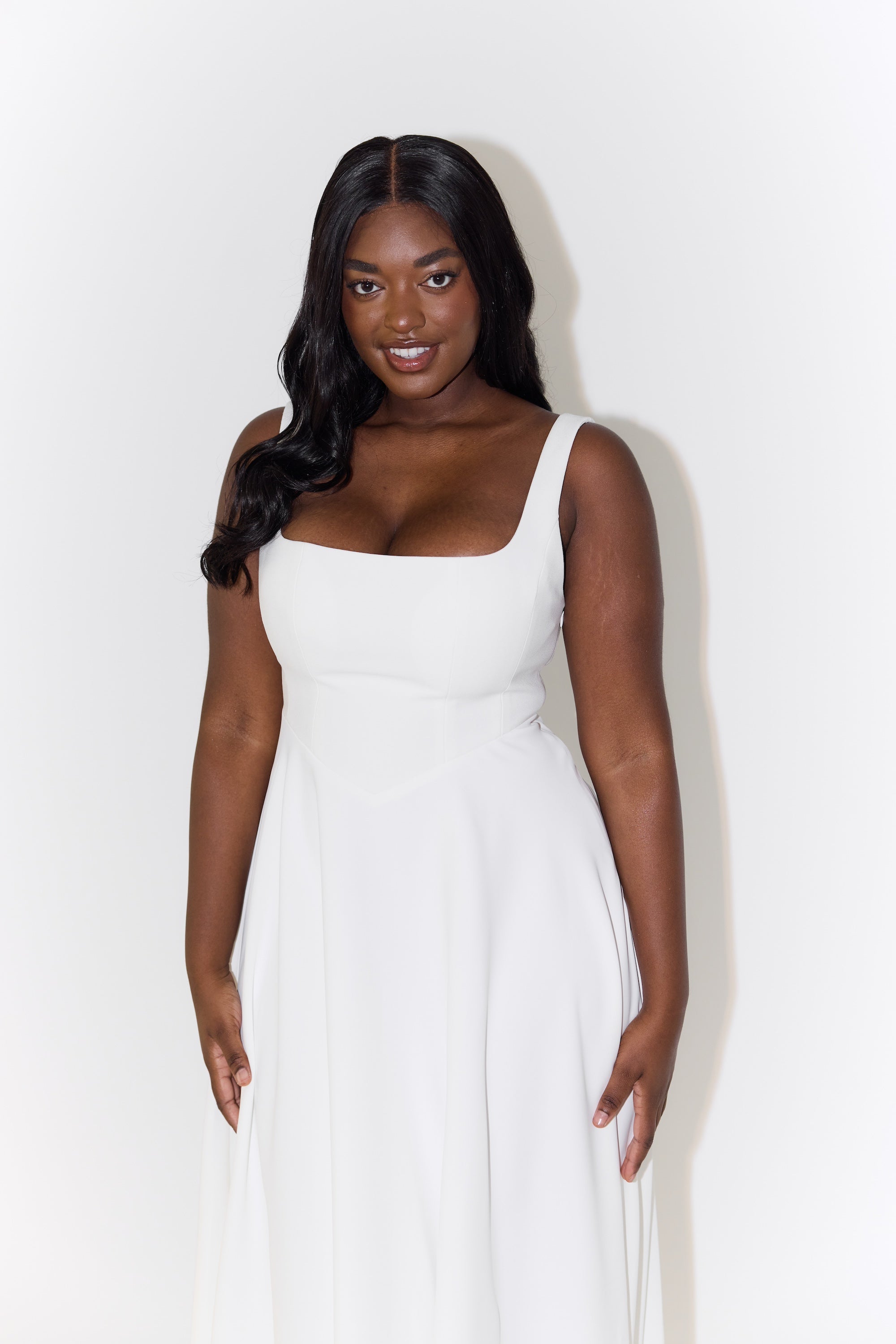 The Ultimate Muse High Waist Square Neck Midi Dress | White