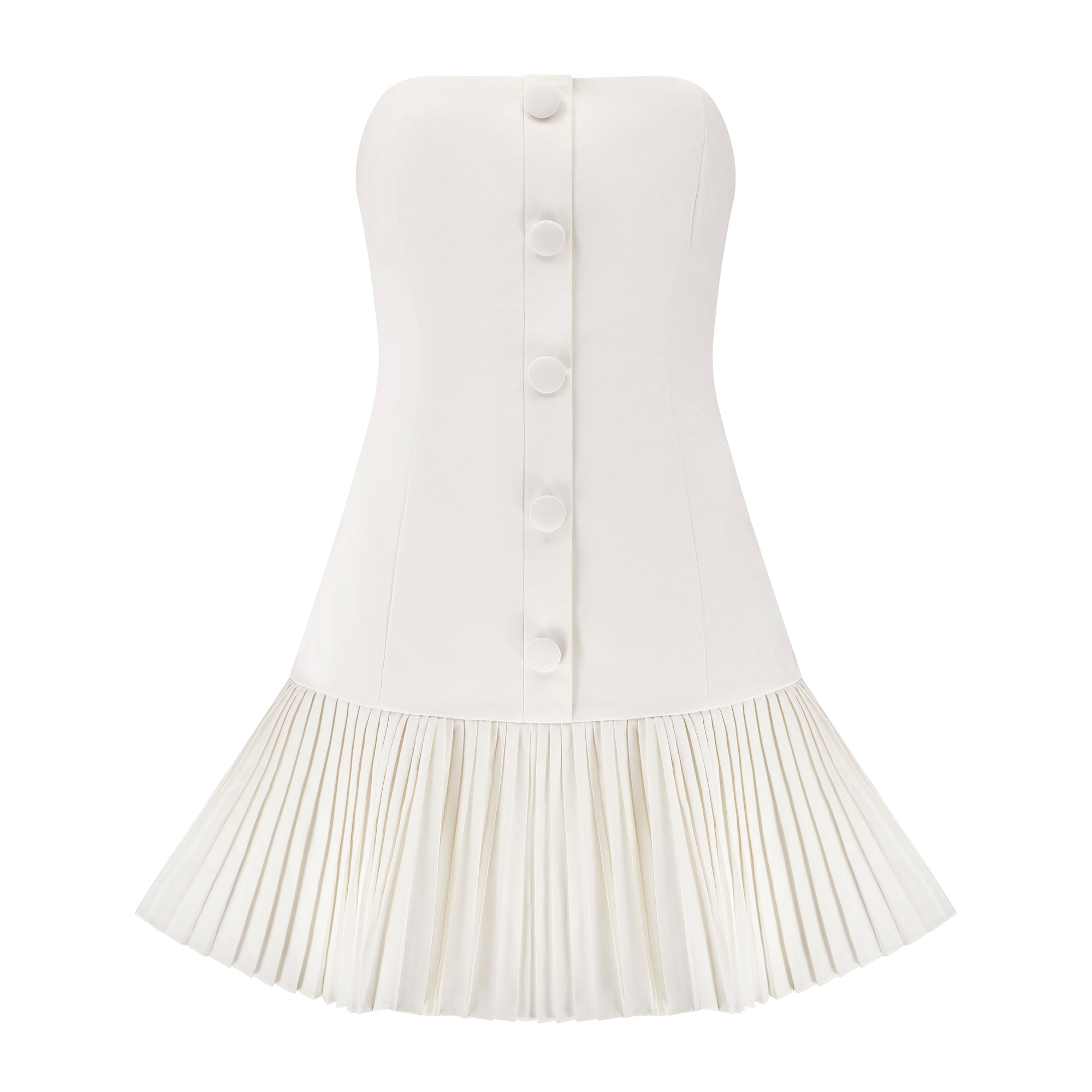 The Ultimate Muse Button Up Strapless Mini Dress | White
