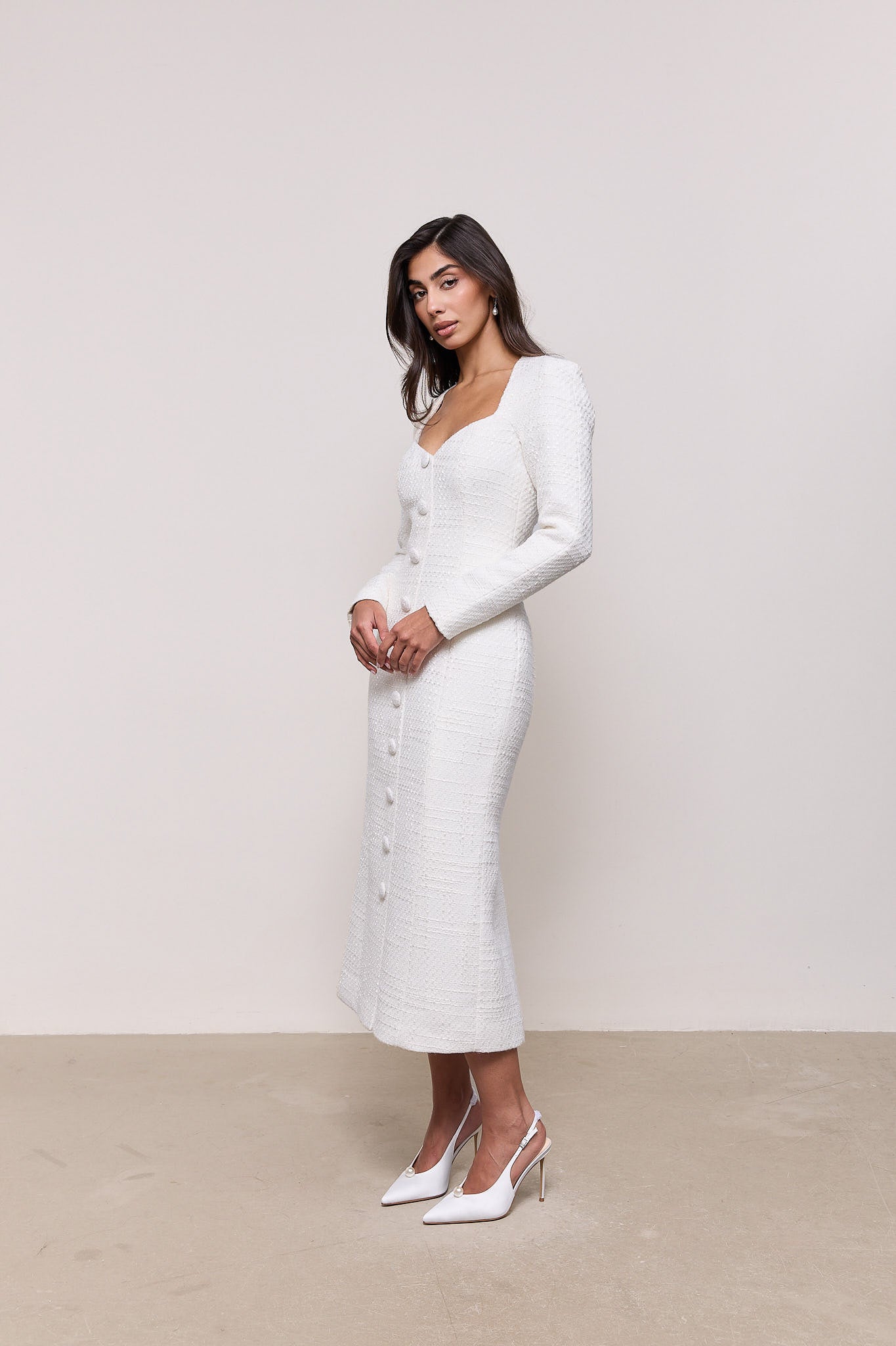 Bouclé Button Midi Dress