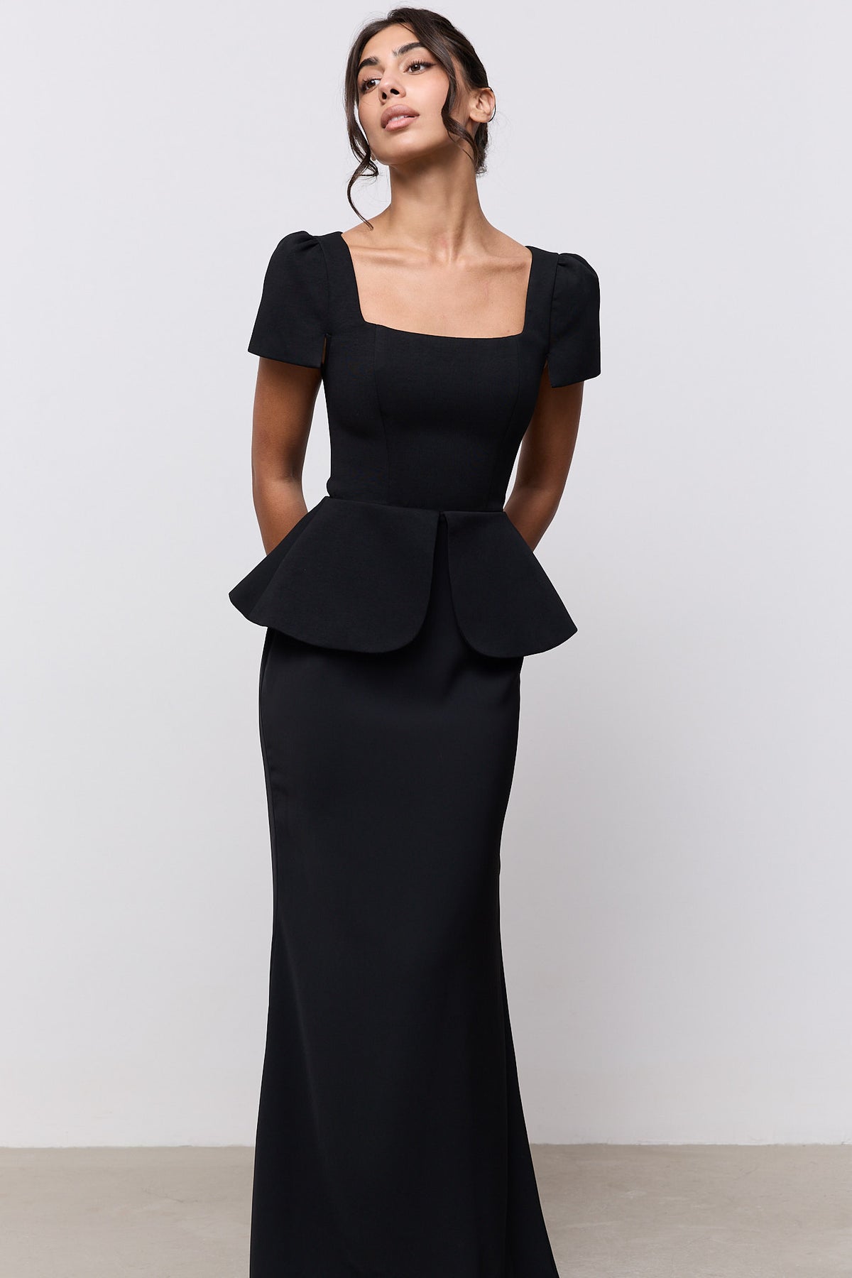 Cap Sleeve Peplum Gown