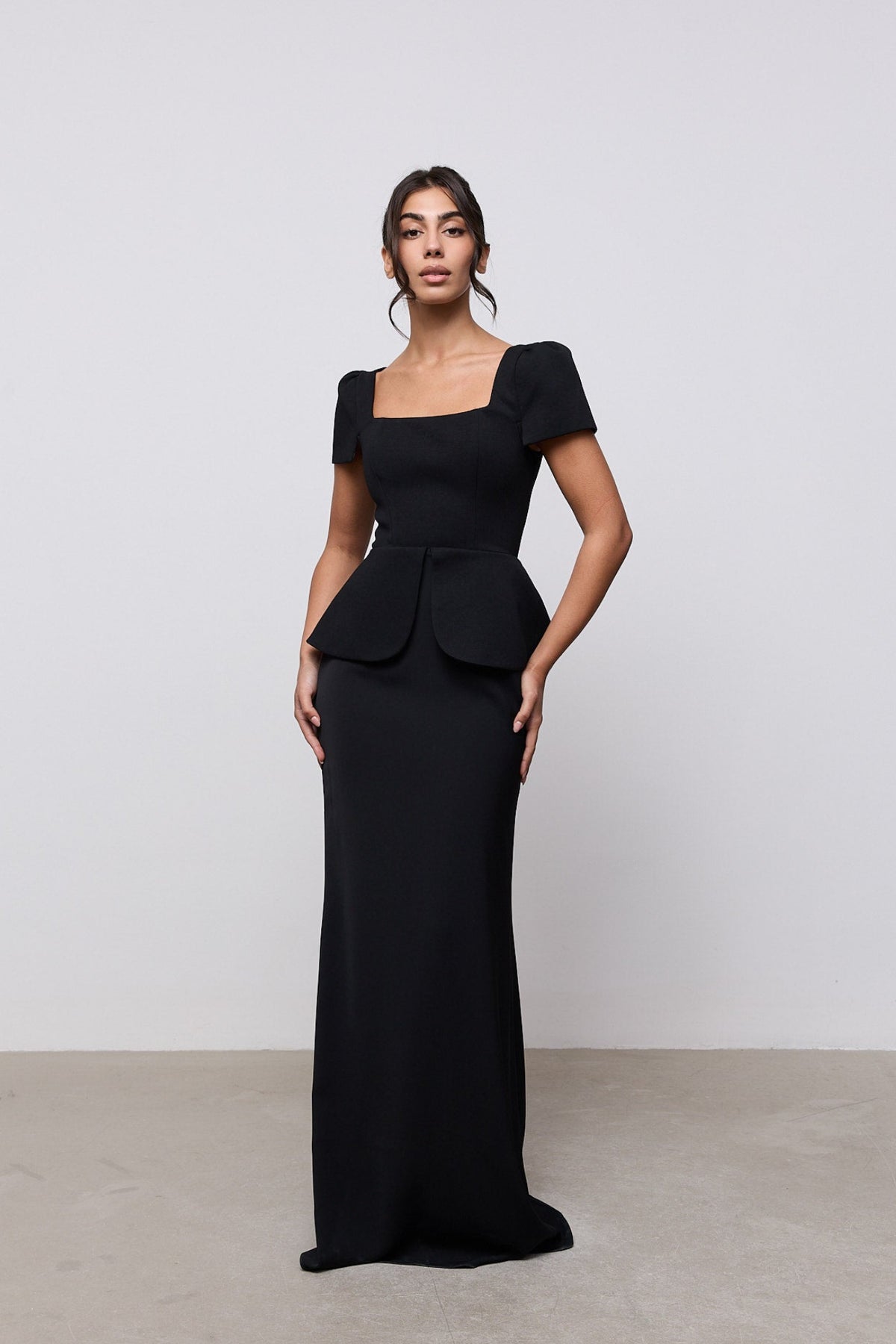 Cap Sleeve Peplum Gown