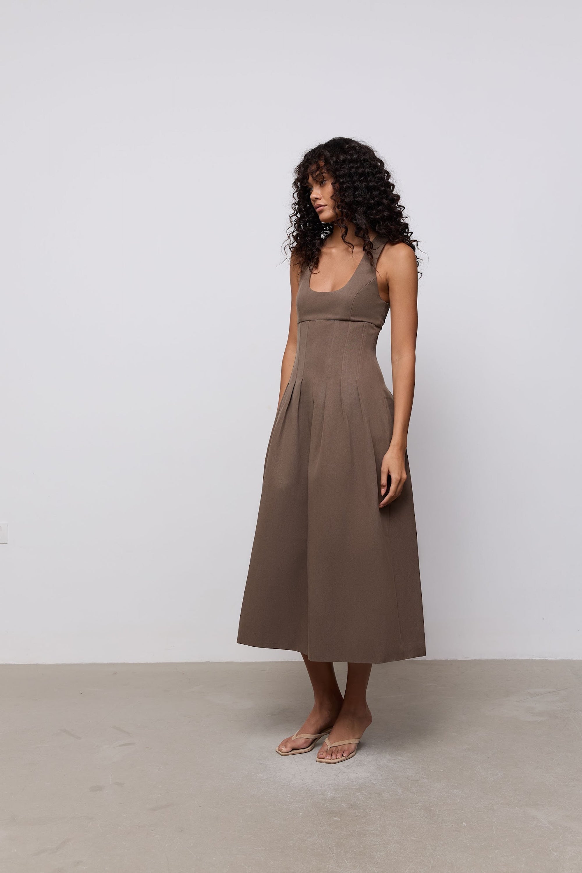 mushroom midi dress Cotton Mix Cinched Midi Dress