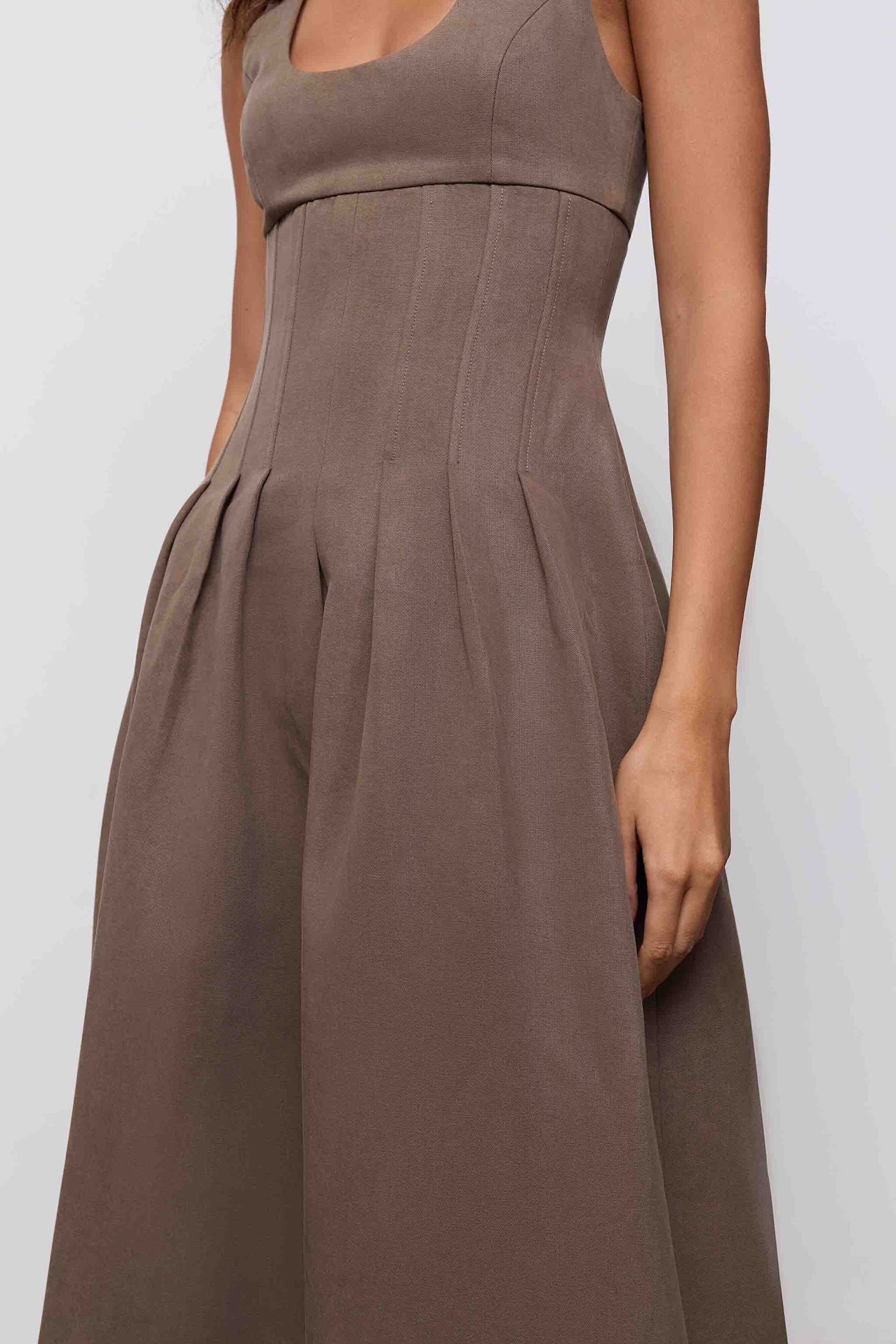 Cotton Mix Cinched Midi Dress