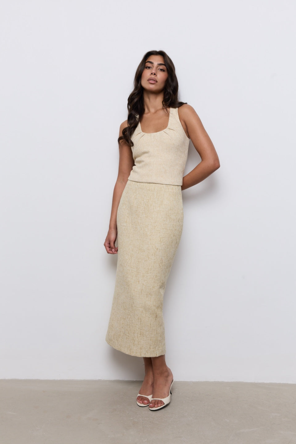 Cotton Mix Tweed Midi Skirt