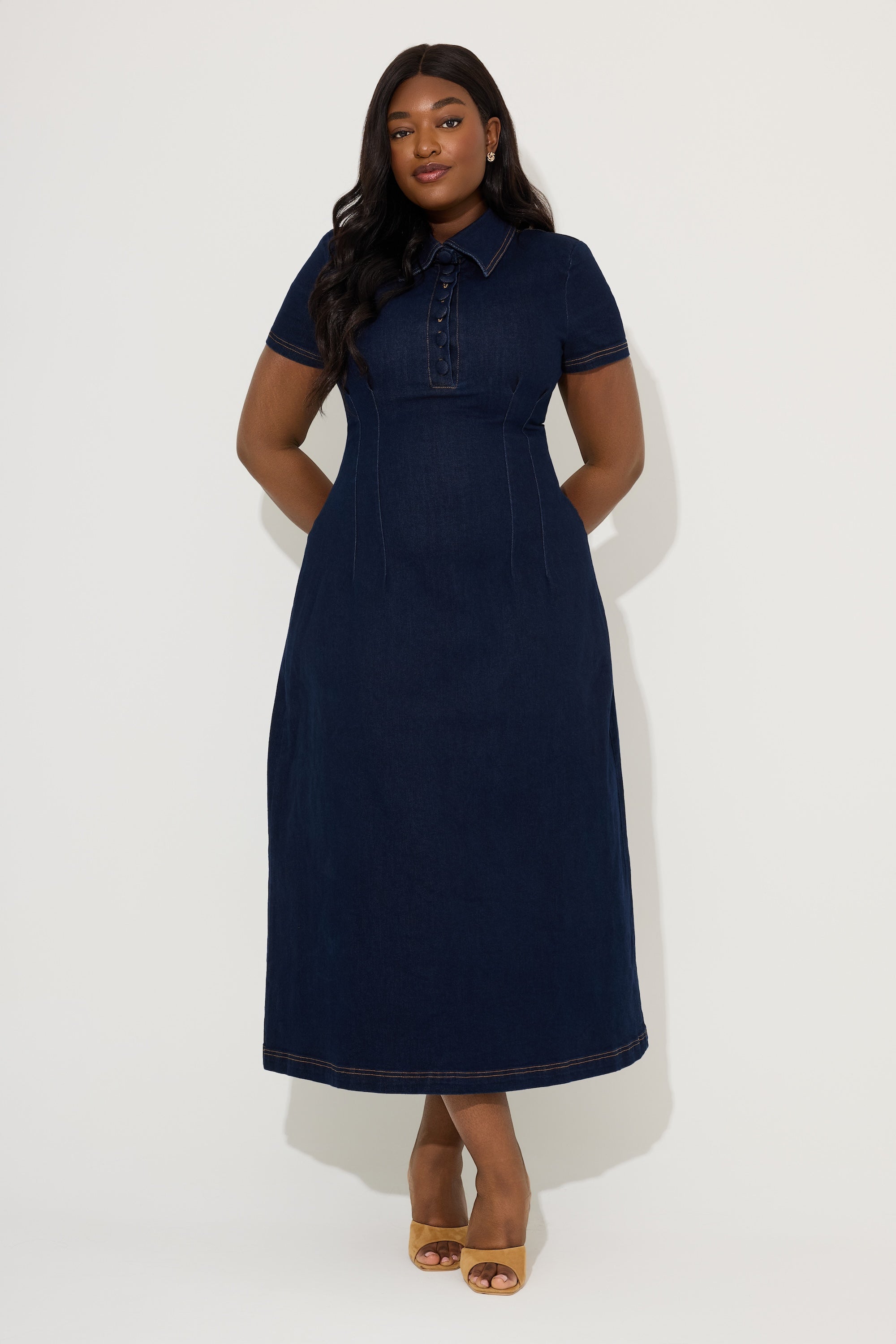 Cotton Mix Denim Collared Midi Dress – Odd Muse Middle East
