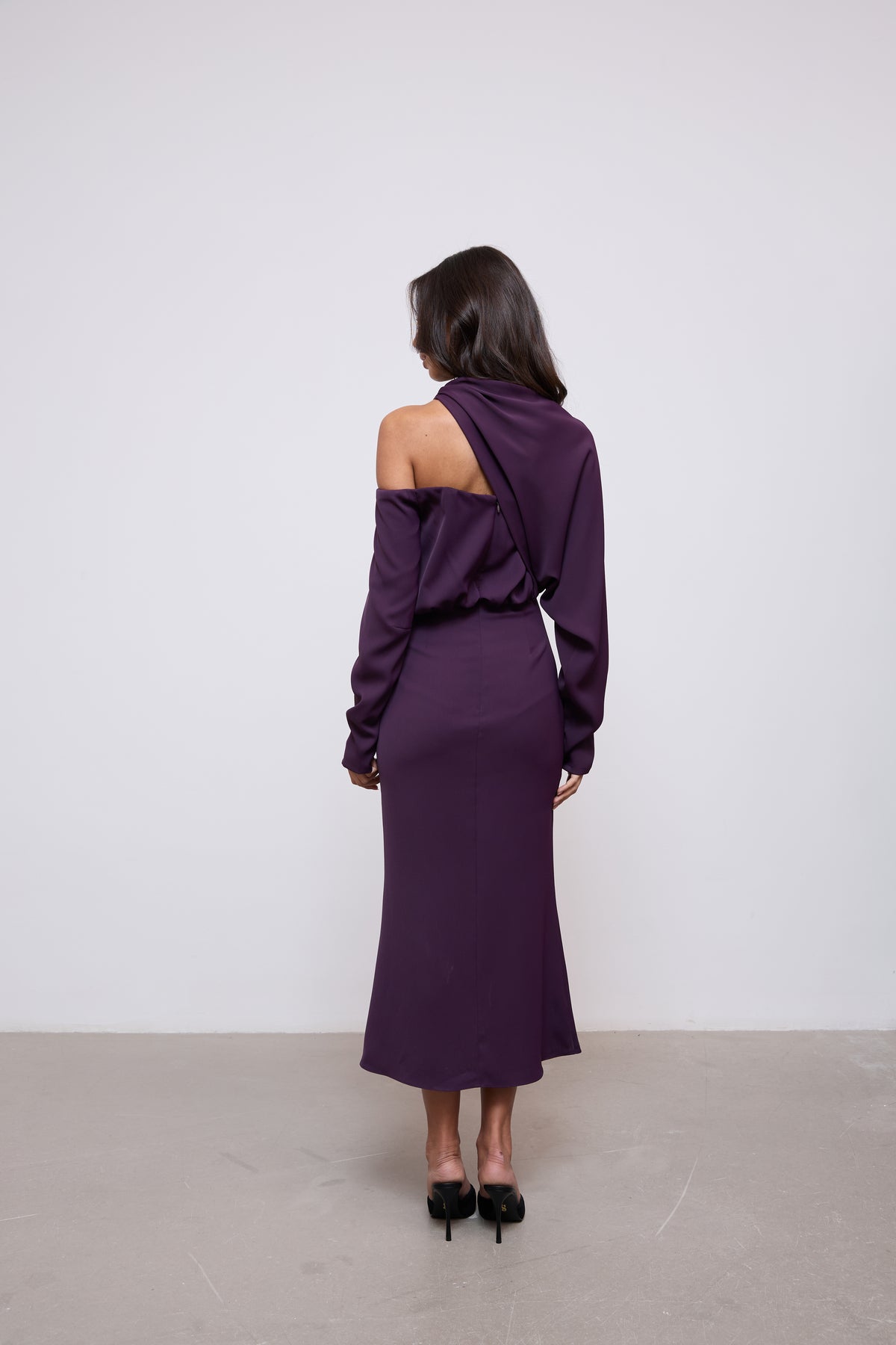 Draped One Shoulder Midi Dress