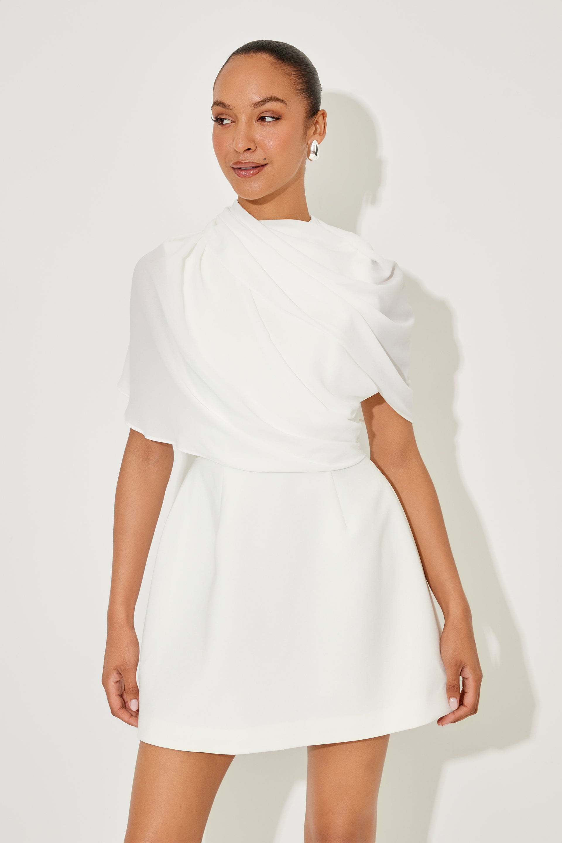 gathered short dress white Halle Gathered Mini Dress White S / White