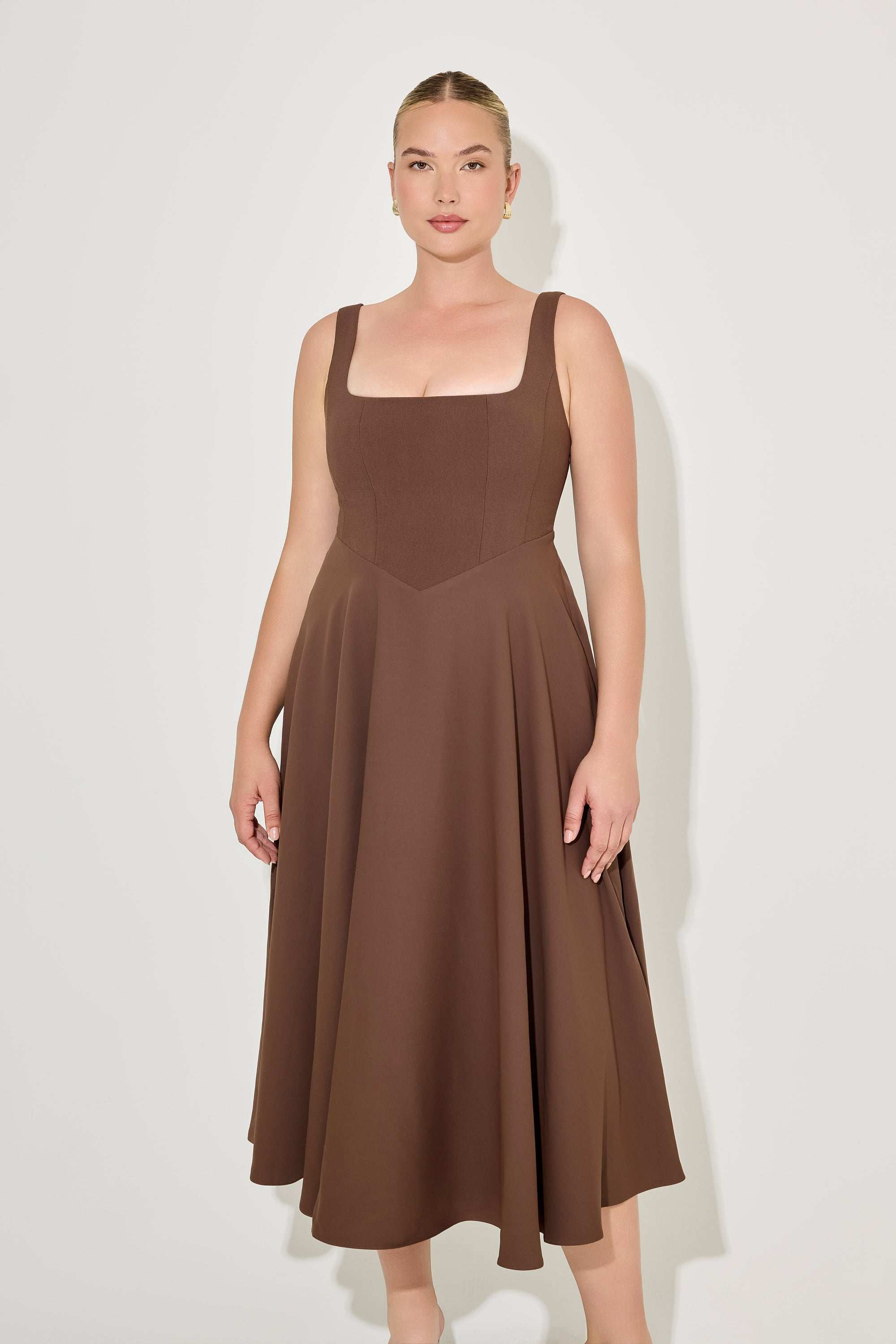 The Ultimate Muse High Waist Square Neck Midi Dress | Chocolate