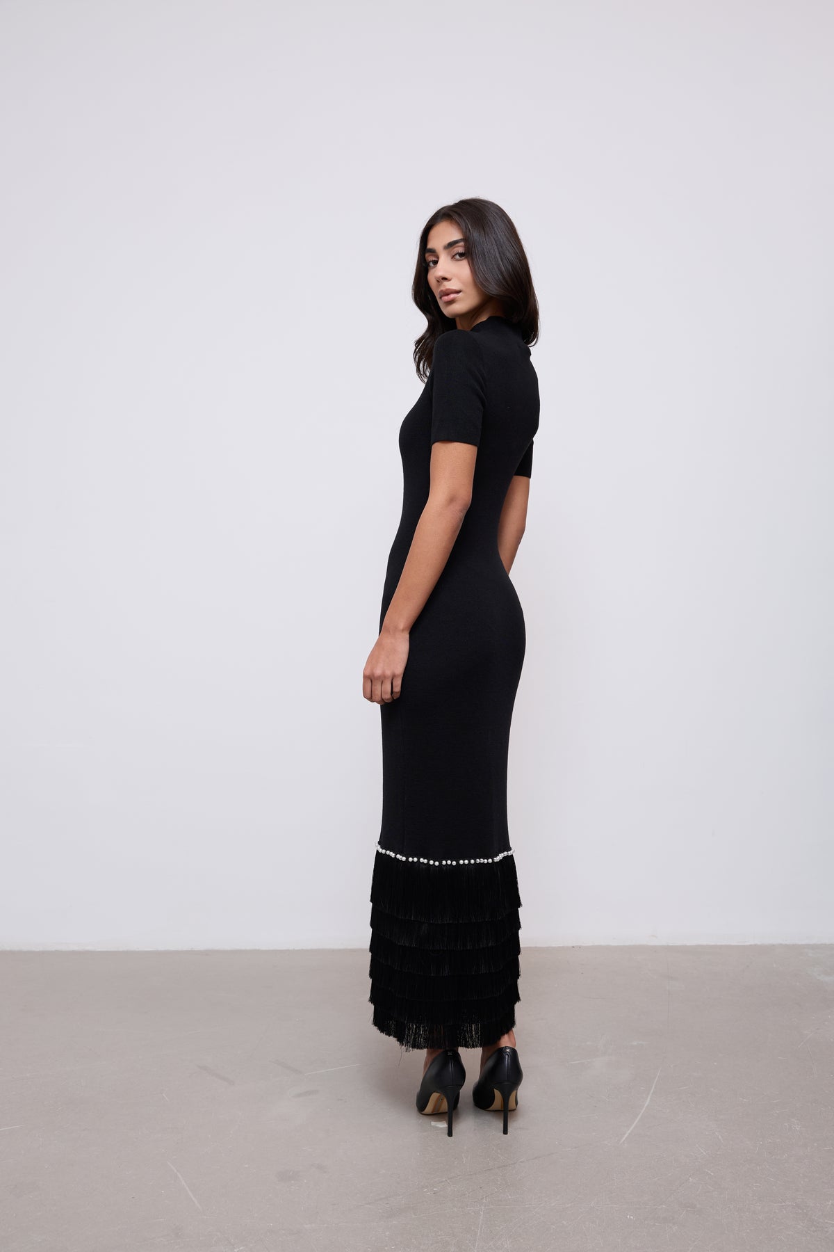 Knitted Fringe Detail Midi Dress