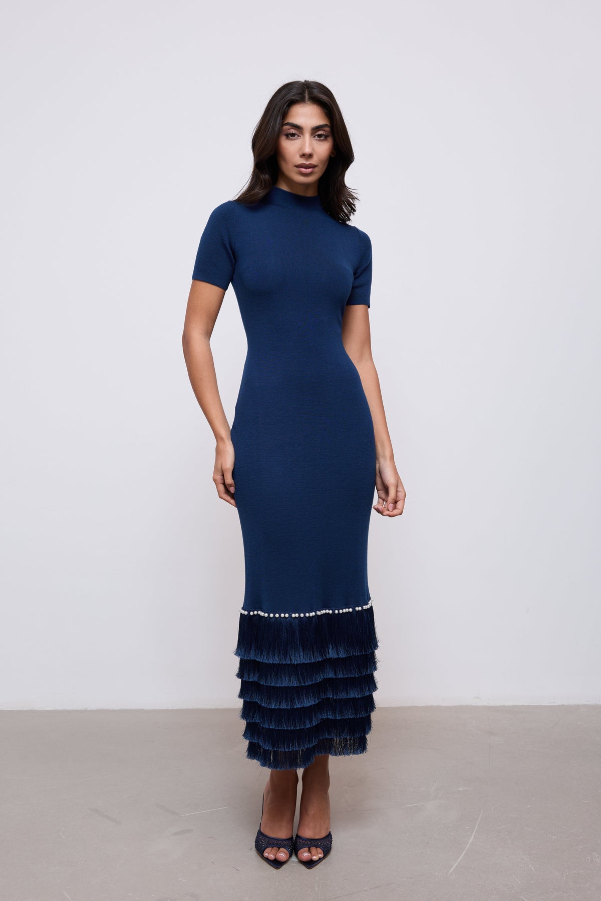 Knitted Fringe Detail Midi Dress