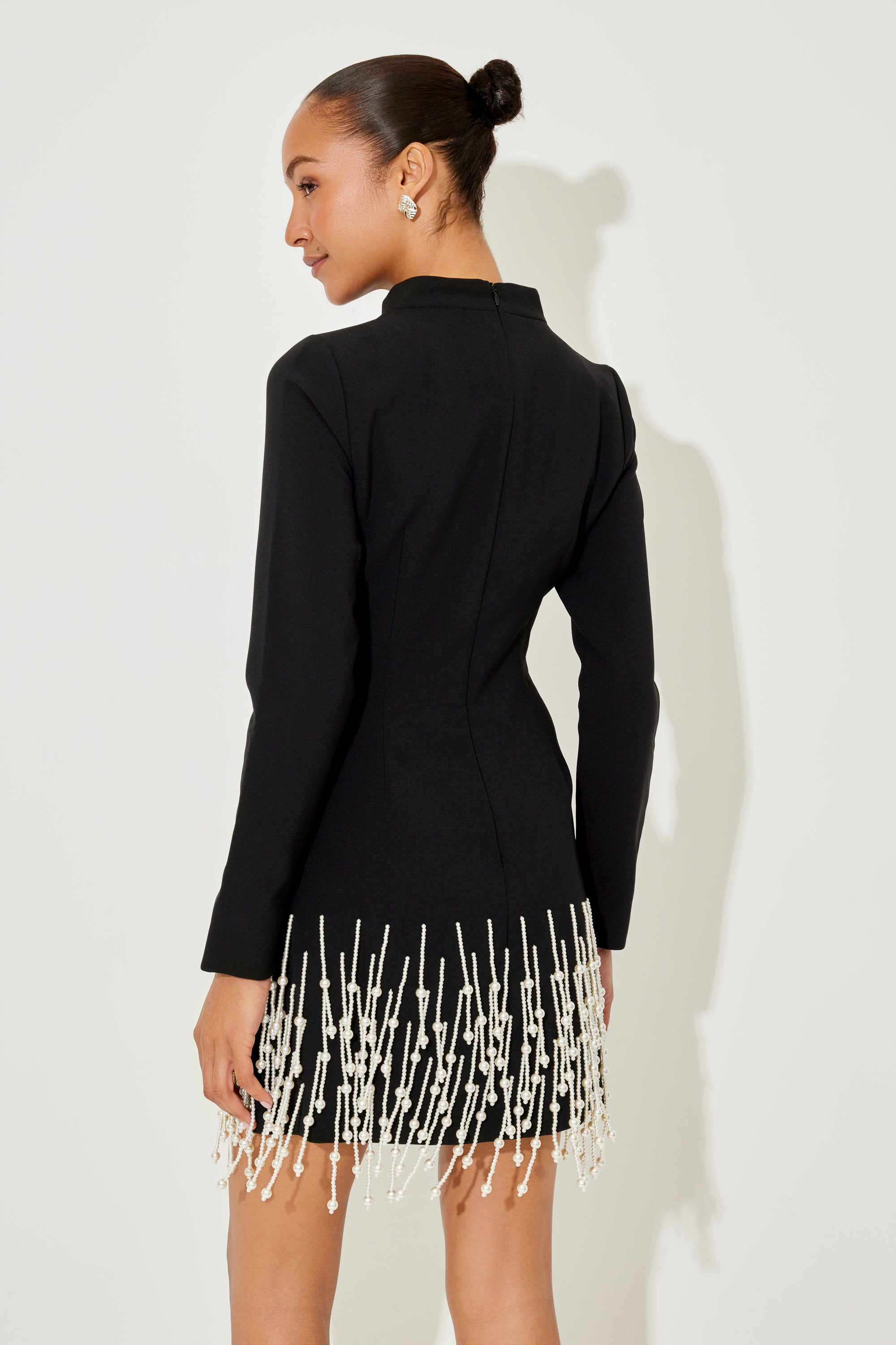 The Ultimate Muse Pearl Drop Long Sleeve Dress | Black