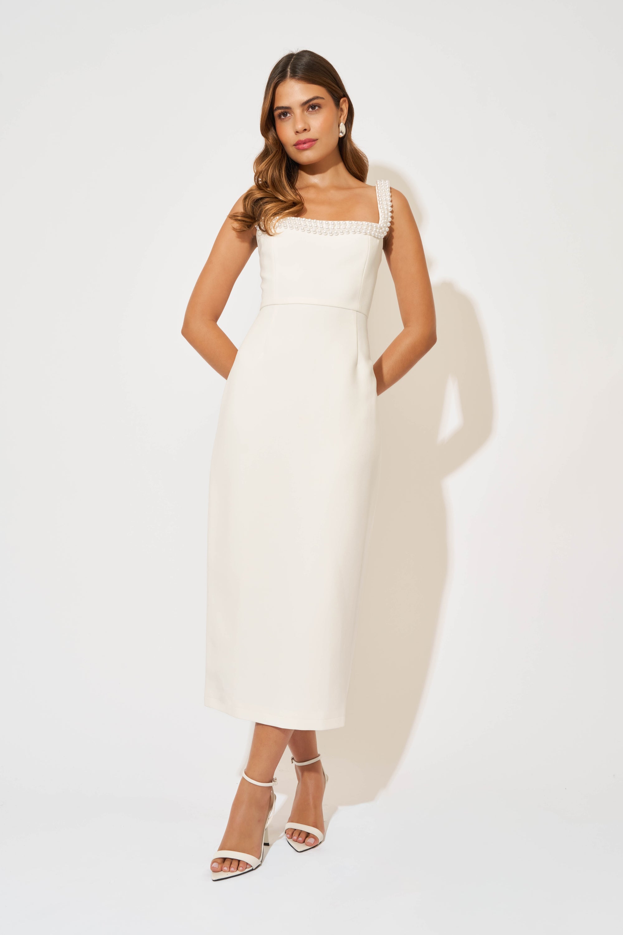 Pearl Trim Midi Dress