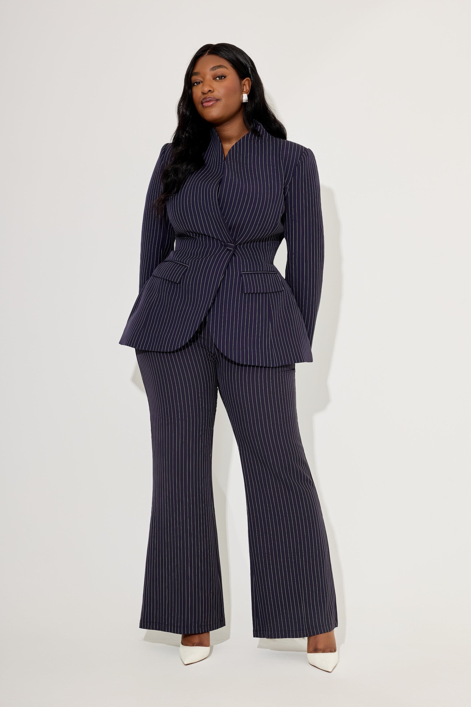 Pinstripe Slim Flare Trousers