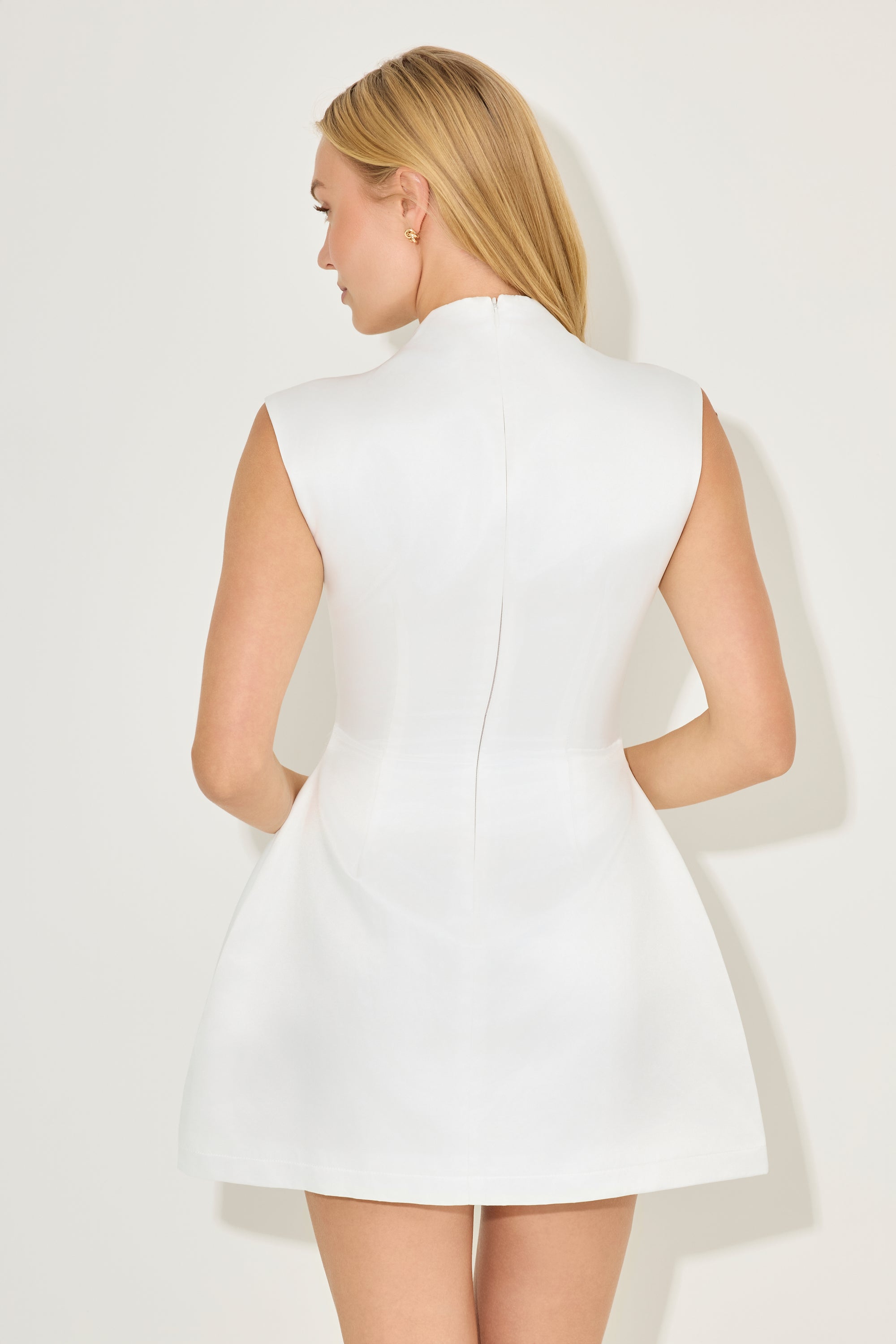 Satin Straight Neck Mini Dress