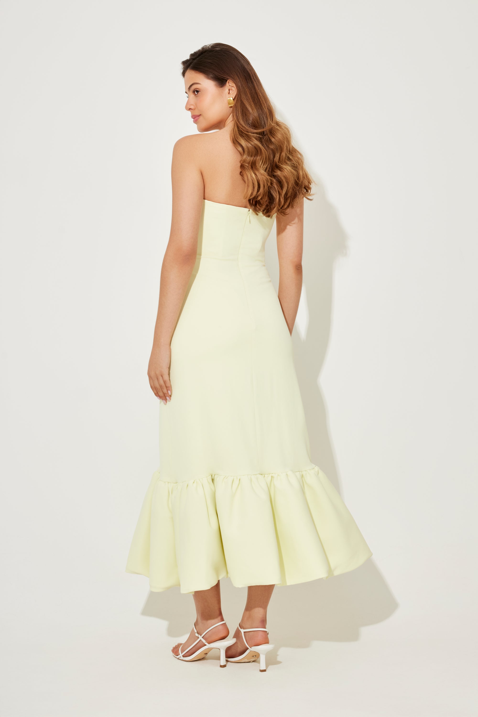 The Ultimate Muse Strapless Peplum Hem Midi Dress | Lime Cream