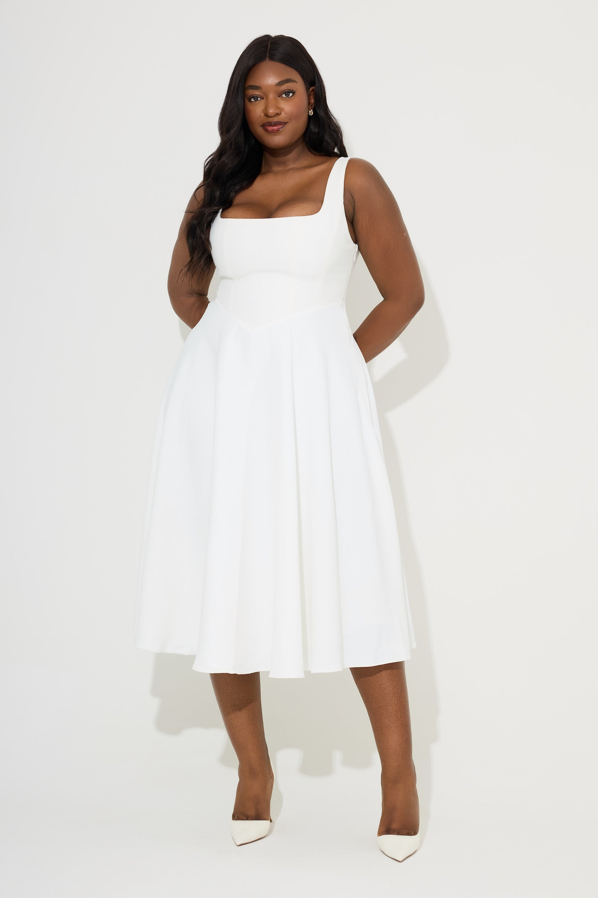 square neck dress white Square Neck Midi Dress – Odd Muse Middle East