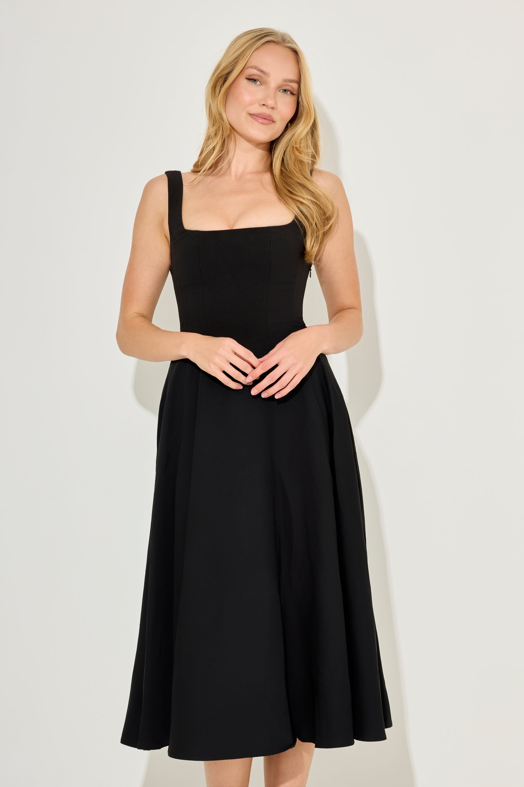 odd muse square neck midi dress Odd Muse - High Waist Square Neck Midi Dress Black