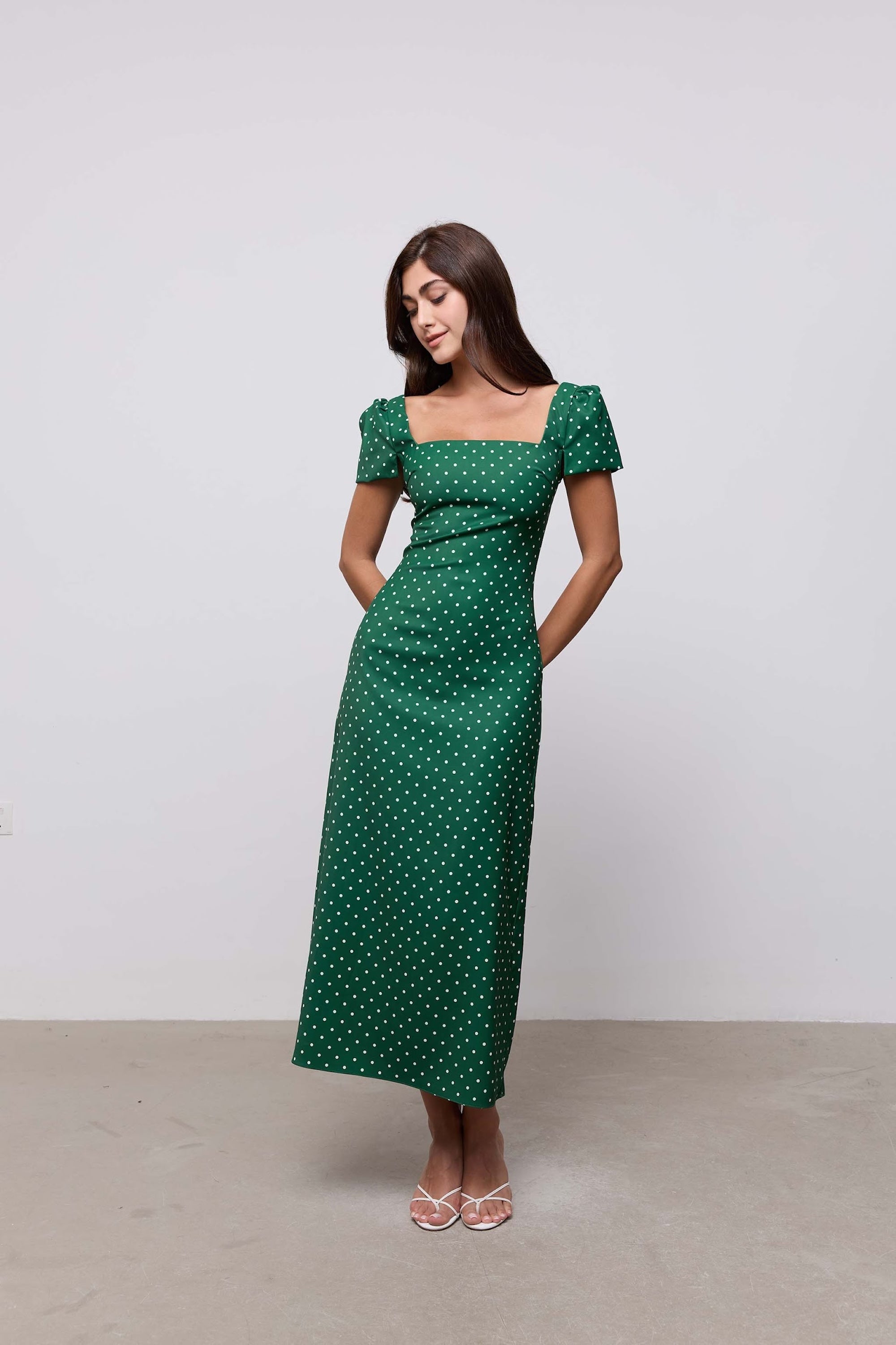 green polka dot midi dress Flora Green Polka Dot Midi Dress – Finery London main image 0