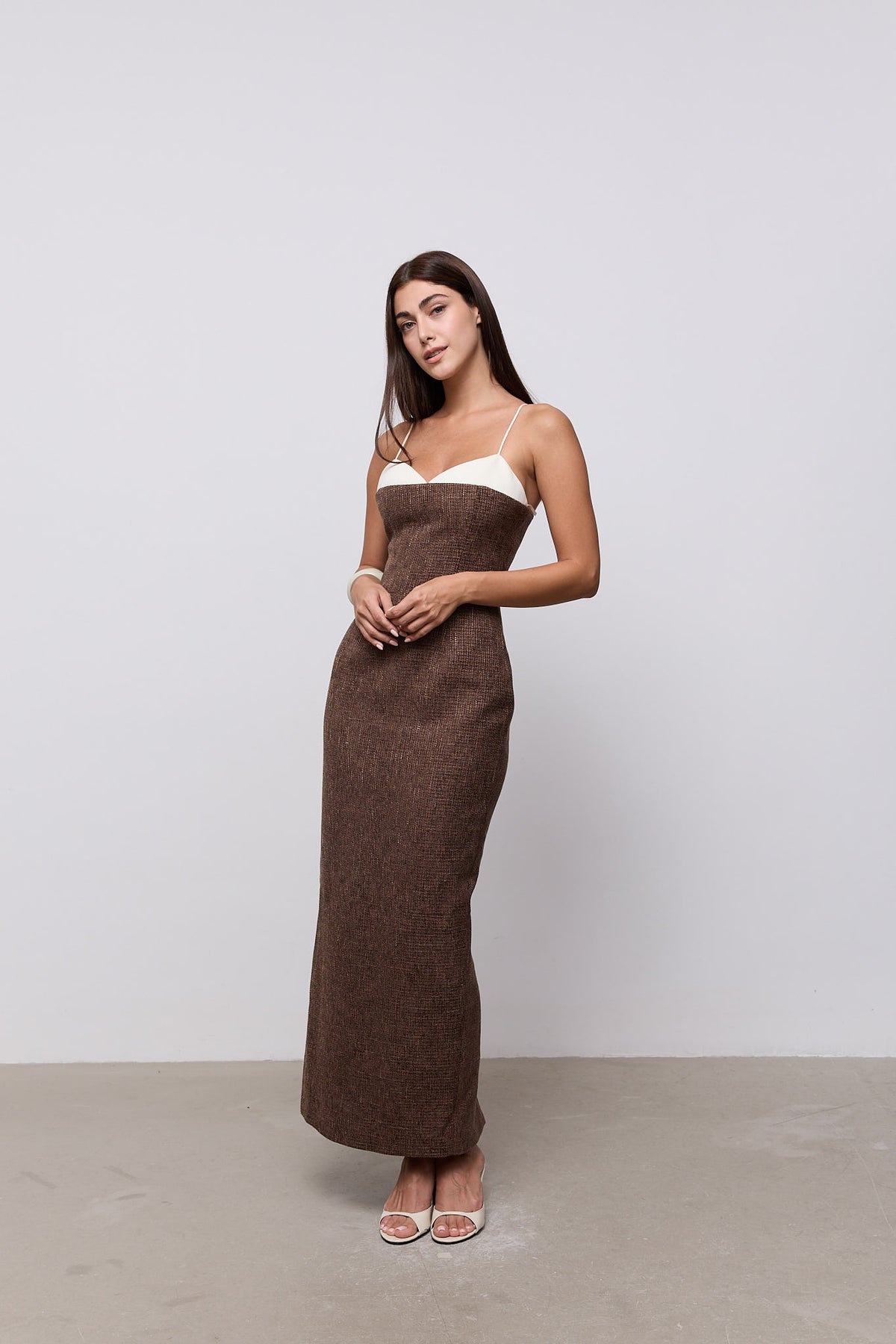 Tweed Contrast Detail Midi Dress