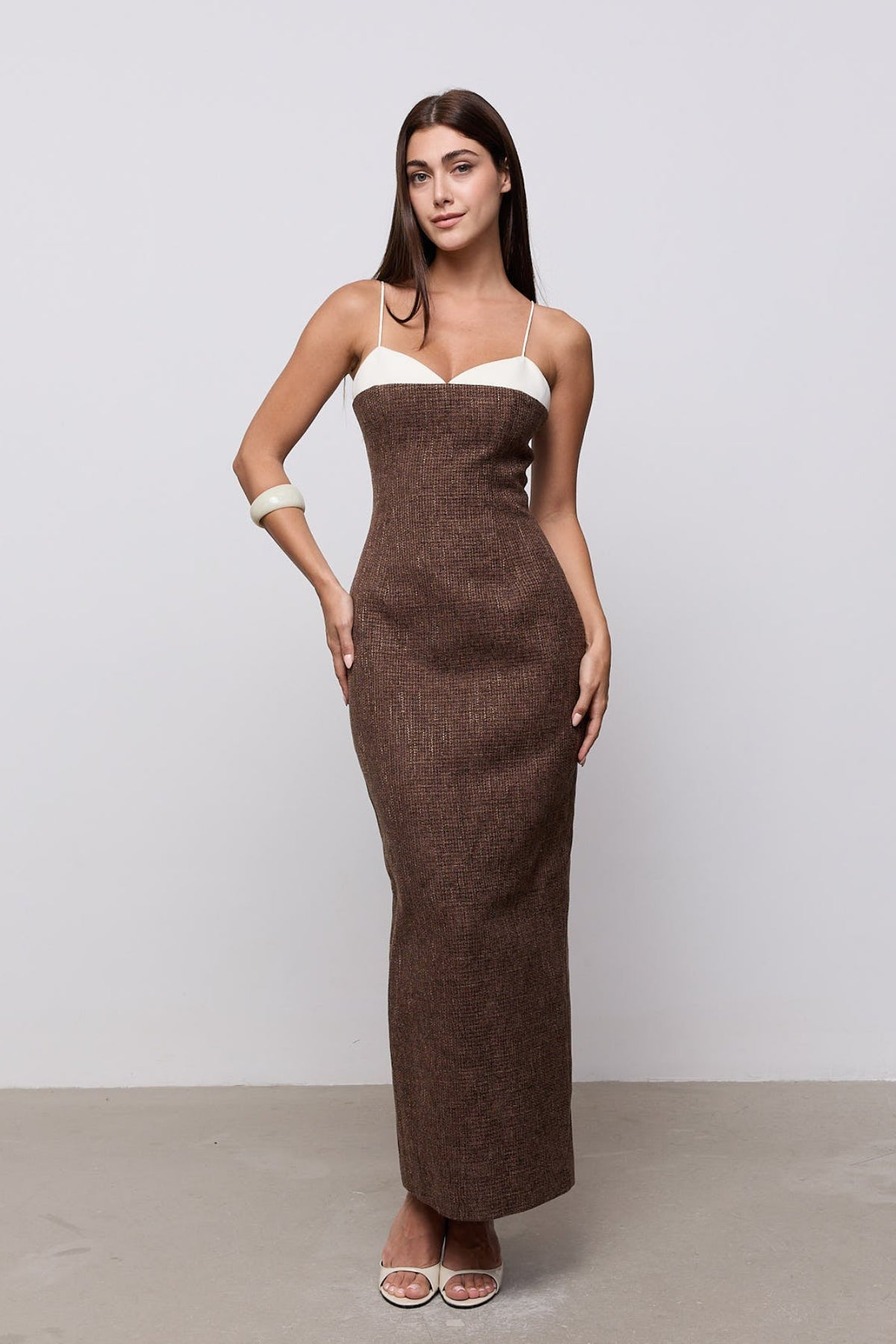Tweed Contrast Detail Midi Dress