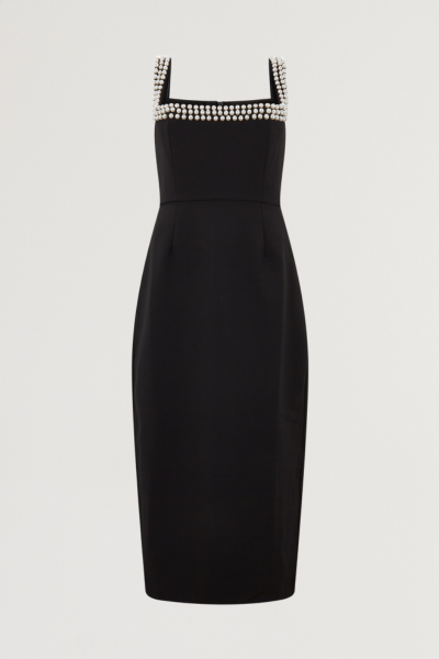 Pearl Trim Midi Dress