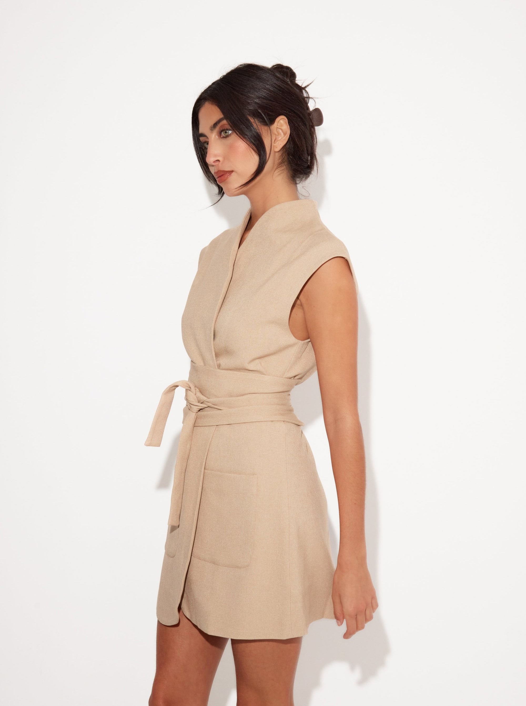 The Ultimate Muse Sleeveless Dress with Additional Belts | Camel