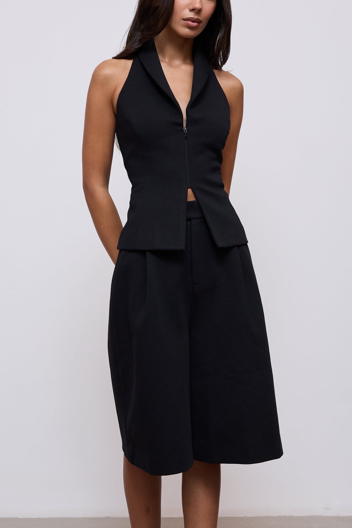 Cotton Mix Zip Detail Top